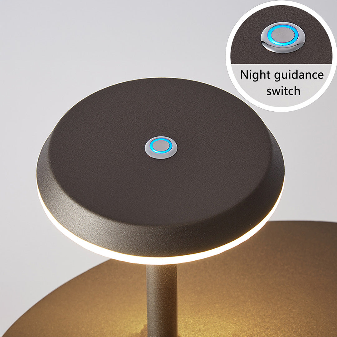 Beacon Twilight tabletop and floor lamp with side table, modern design, beige finish, and ambient lighting.