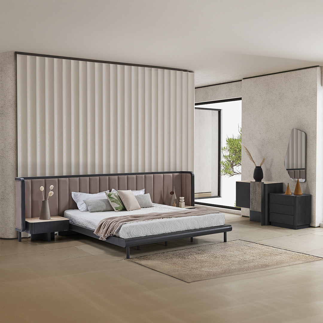 ECOLE LIVING UTOPIA bedside table with a sleek wooden finish, featuring a single drawer and open shelf for bedroom storage.