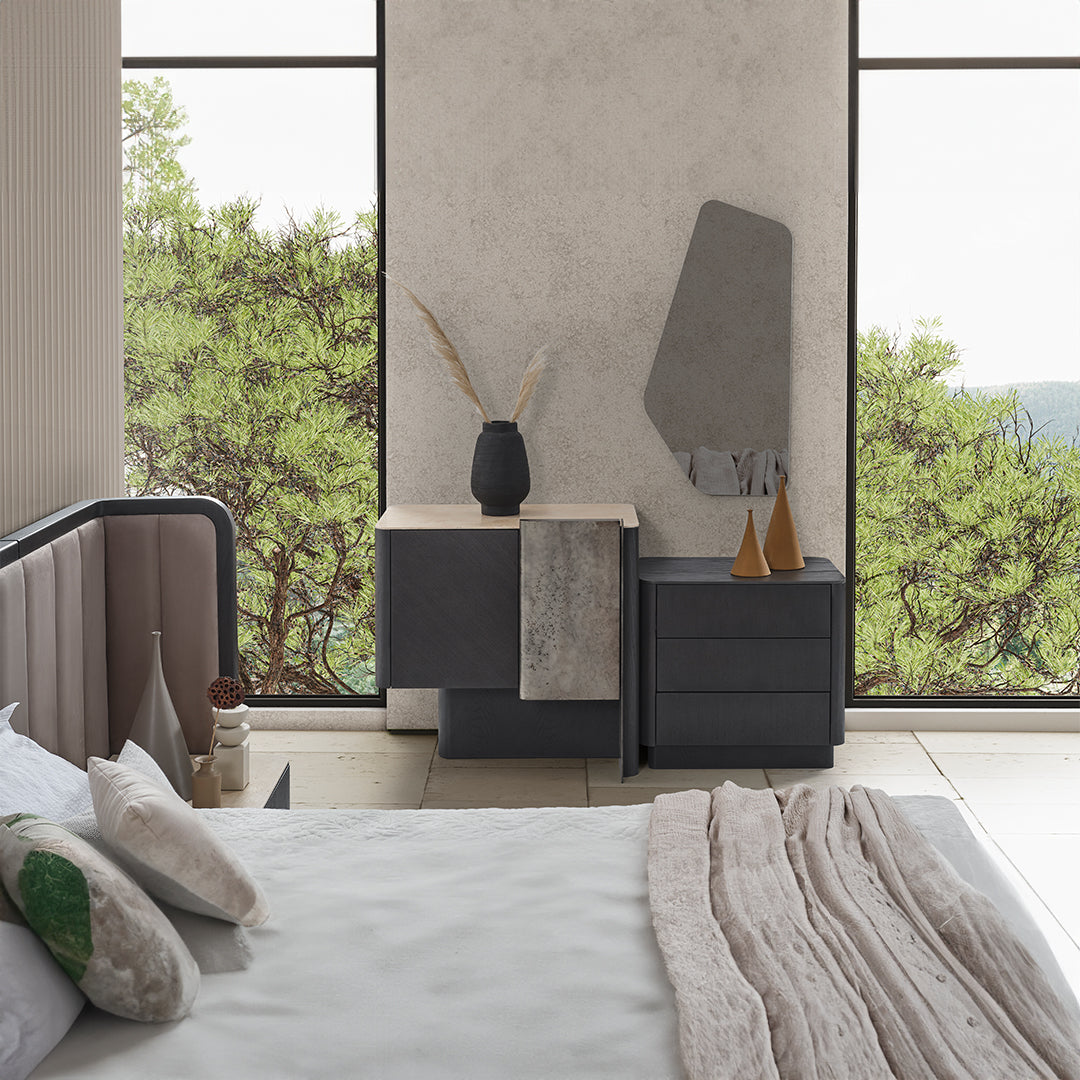 ECOLE LIVING Utopia dresser with sleek wood finish and multiple drawers, modern furniture piece for bedroom storage.