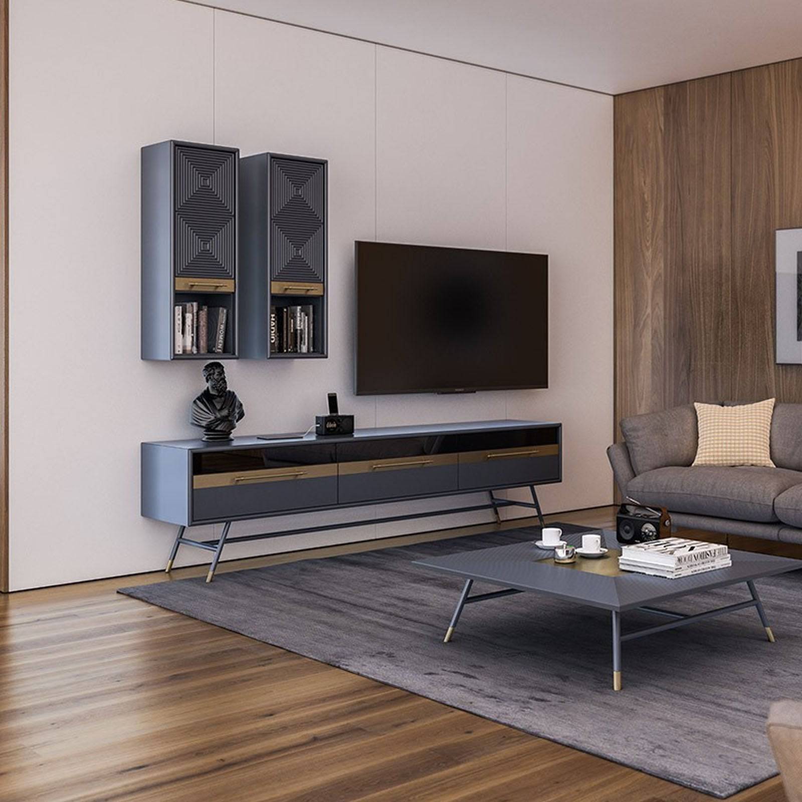 Vela Tv Unit Vila001-Grey -  TV Units | طاوله تلفزيون فيلا - ebarza Furniture UAE | Shop Modern Furniture in Abu Dhabi & Dubai - مفروشات ايبازرا في الامارات | تسوق اثاث عصري وديكورات مميزة في دبي وابوظبي