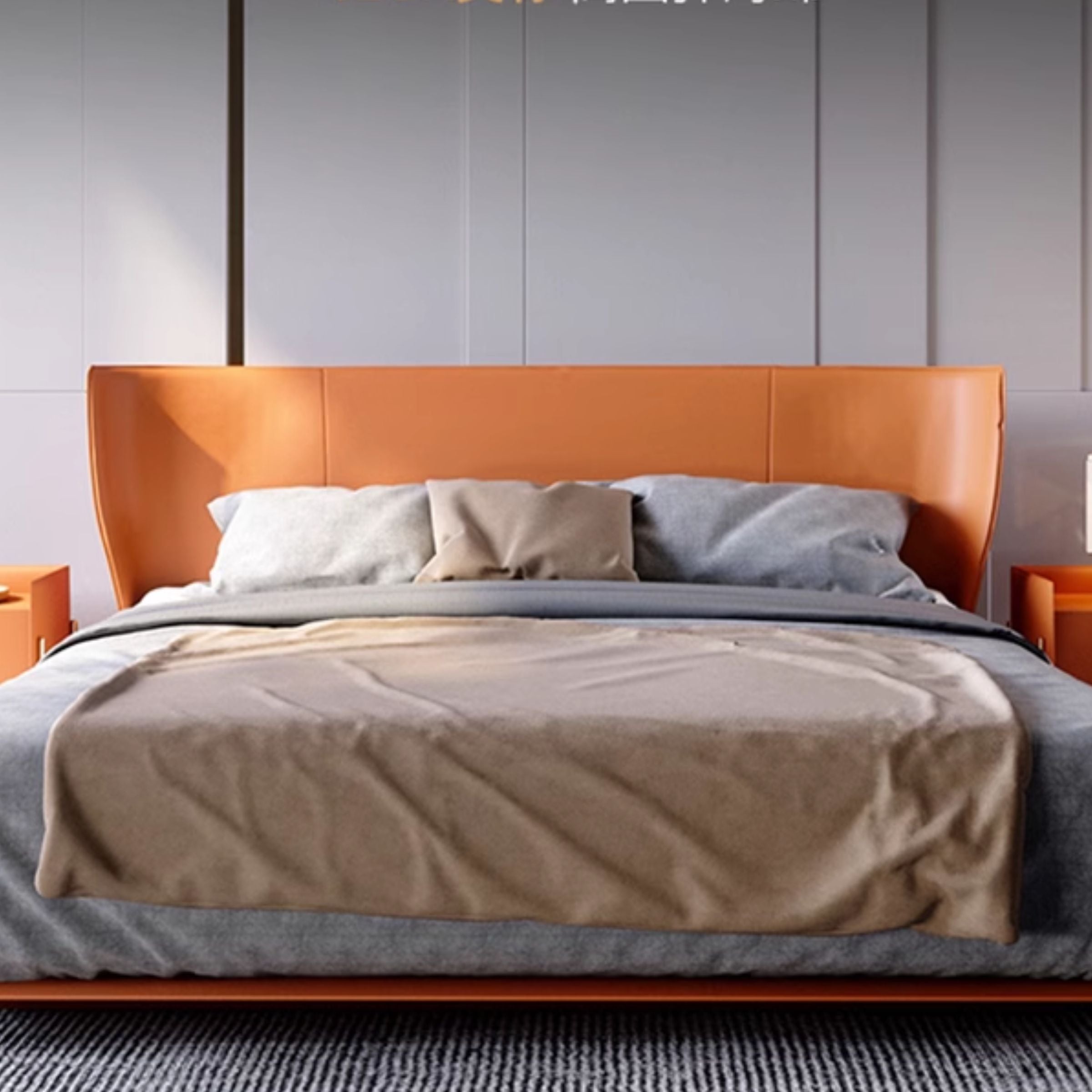 Orange Verona King Size Bedstead by BEACON with a sleek wooden frame and modern design for a stylish bedroom setup.