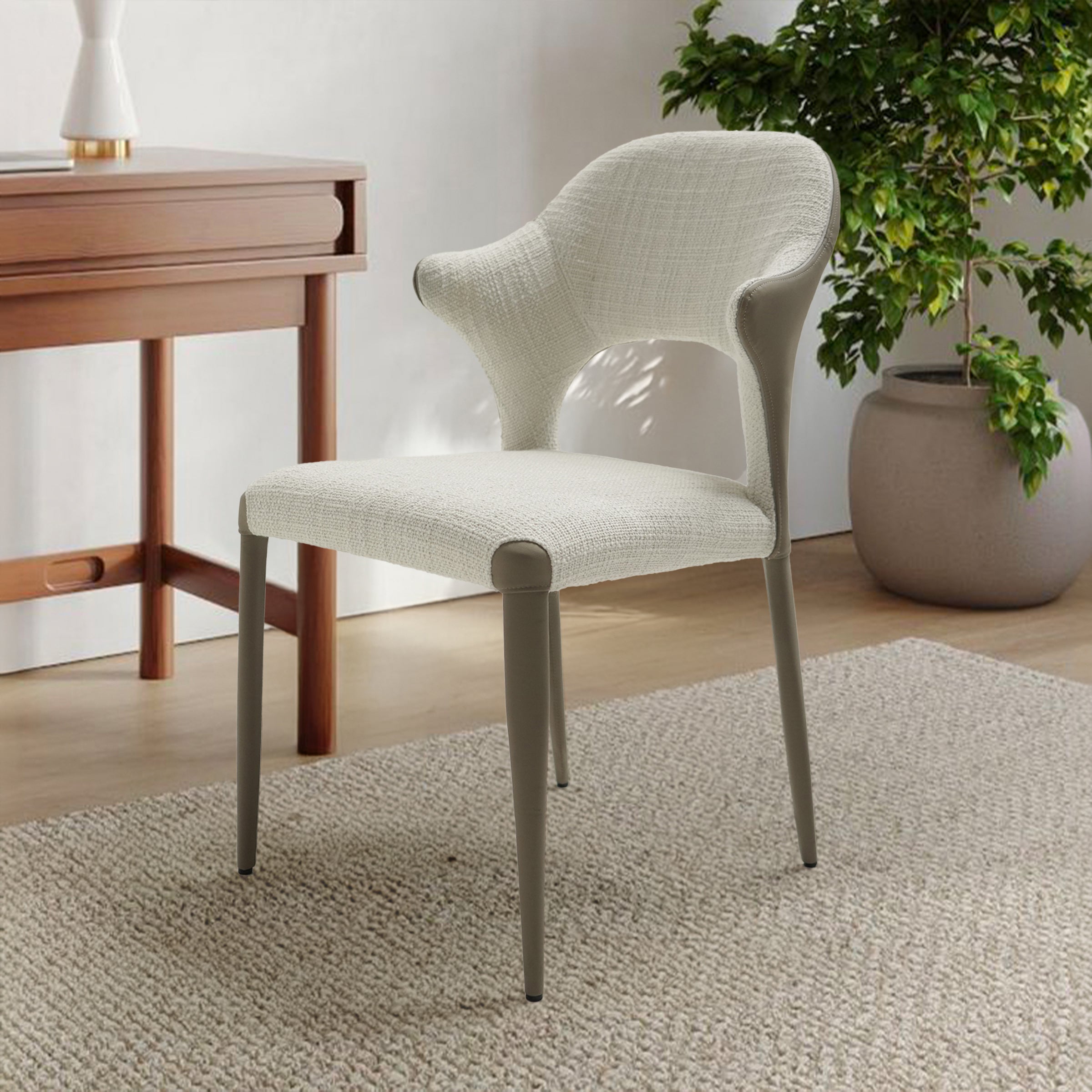 Beige Verve Dining Chair PZ-097-D by BEACON, showcasing a modern chair with a comfortable upholstered seat and sleek design.