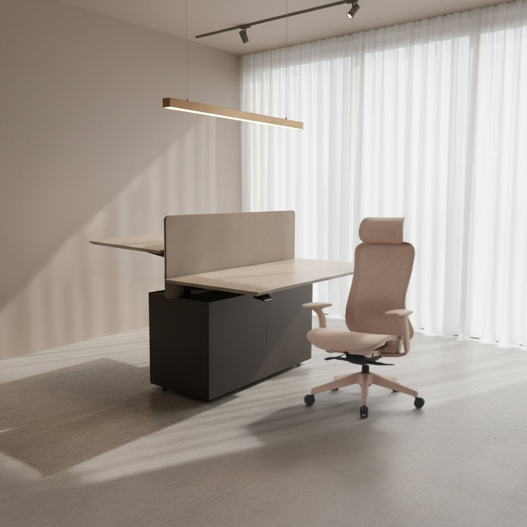 Vipo 2 SEATS adjustable workstation office desk with 150x70cm surface and two seats for collaborative work.