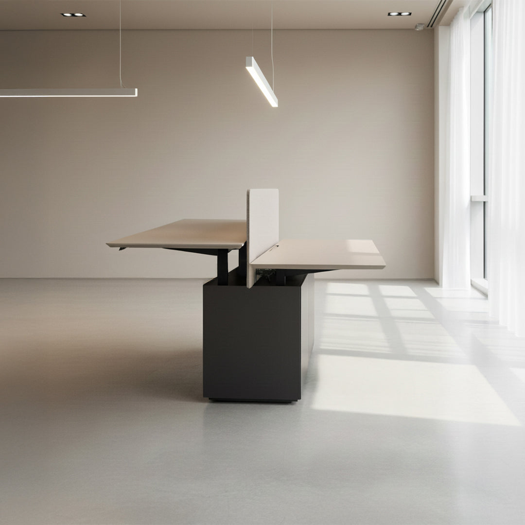Vipo 2 SEATS adjustable office workstation with 150x70cm surface, designed for two users, by BEACON WZDDG.