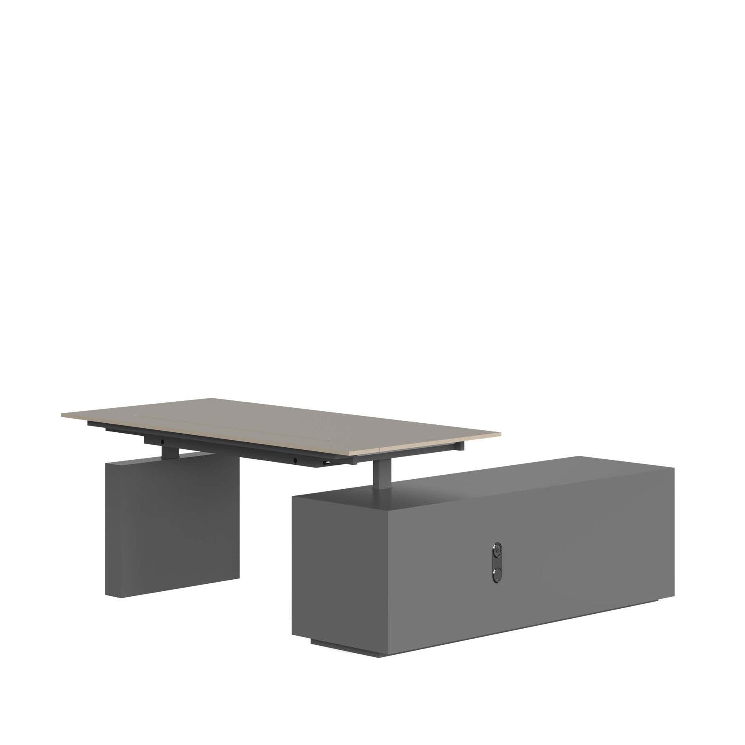 Vipo Lift and Push-Pull Office Desk by BEACON WZDDG, adjustable height from 75 to 115 cm, with W240 x D190 cm surface.