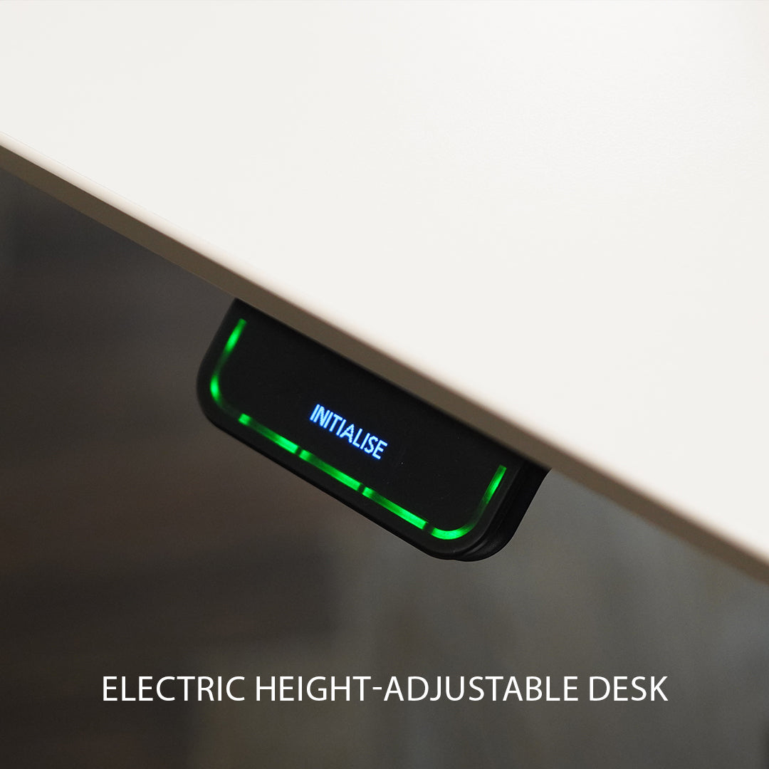 Vipo Lift and Push-Pull Office Desk with adjustable height, measuring W240 D190 H75-115 cm, in a modern office setting.