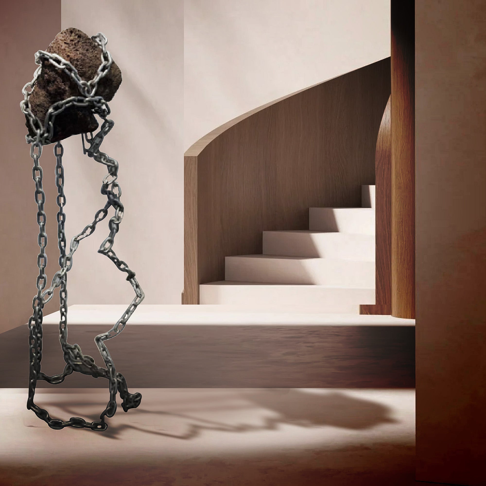 Volcanic stone and stainless steel sculpture, home decor figurine with modern, artistic design by BEACON.