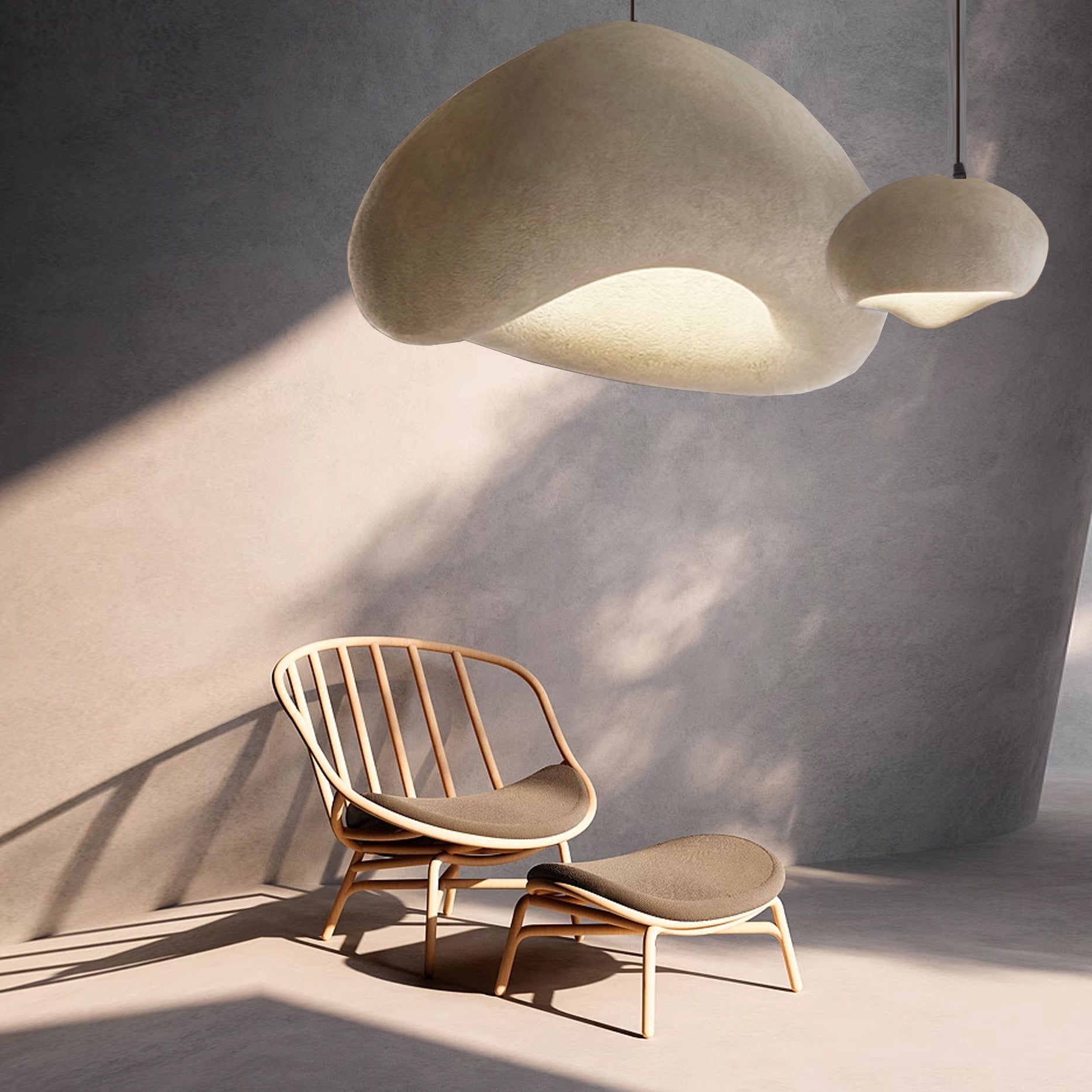 Wabi Sabi beige 4m pendant lamp by BEACON, featuring a D38 diameter and H27 height, modern pendant lighting for interior decor.