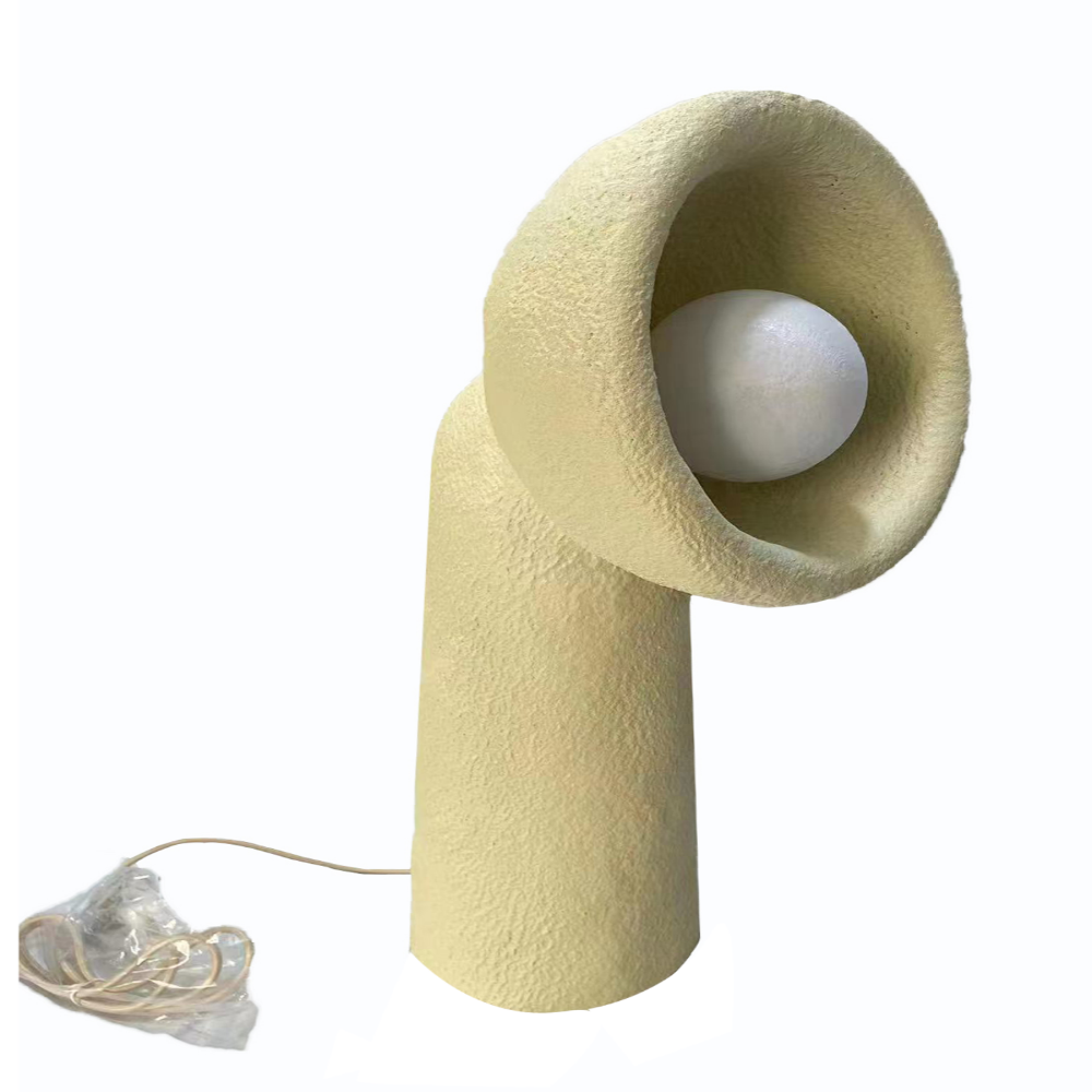 Beige Wabi Sabi style BEACON desk table lamp with round base and tall cylindrical shade, measuring D30xH60 cm.