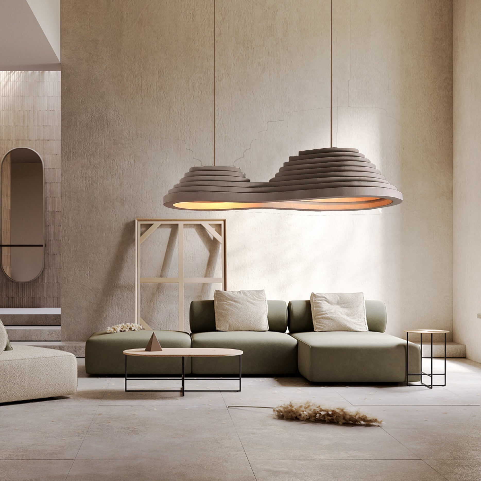 Wabi Sabi brown pendant light from BEACON, hanging pendant lamp with a rustic ceramic finish and warm lighting.