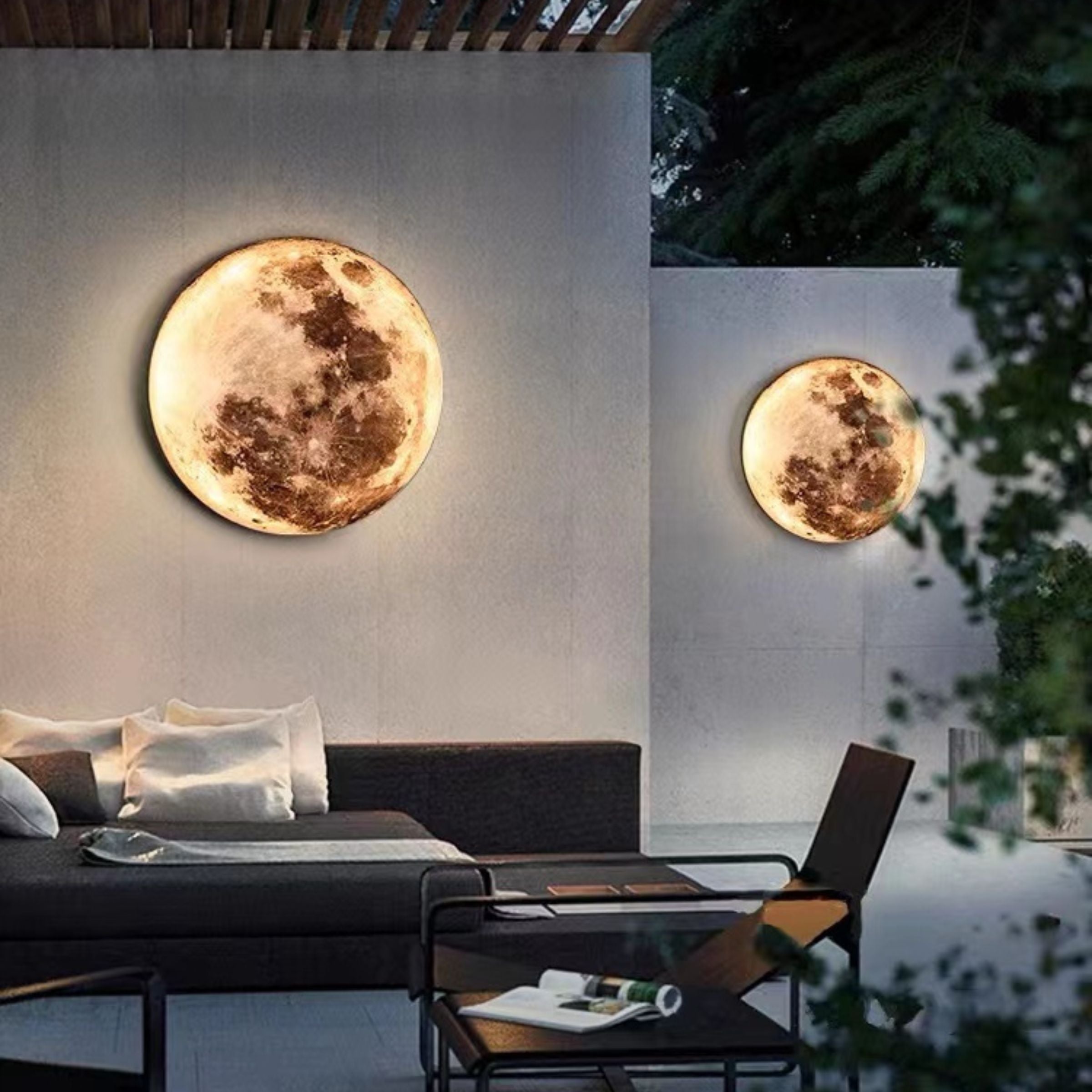 Wabi Sabi Moon Wall Lamp by BEACON, modern wall lamp with moon-inspired design, mounted on a wall for ambient lighting.