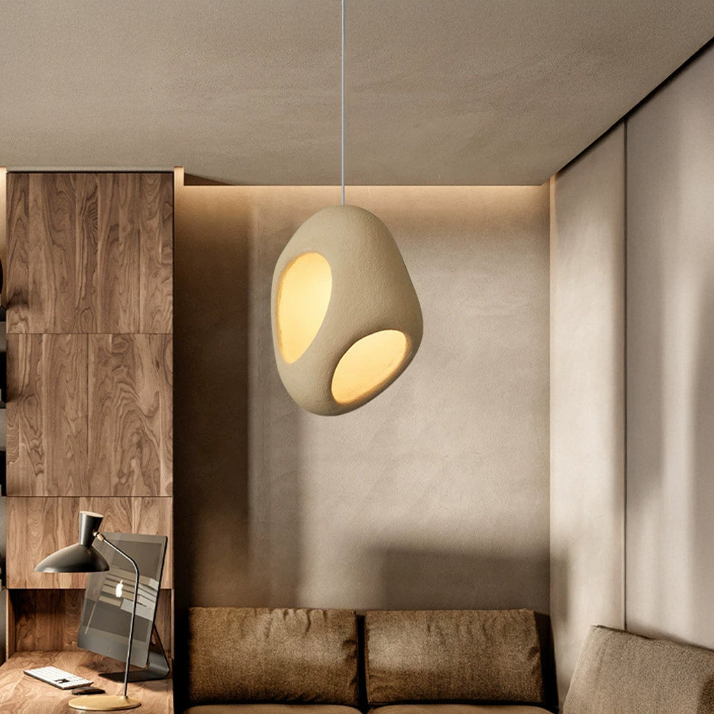 Beige Wabi Sabi resin pendant light by BEACON, HTD-IP1386012, D28cm x H39cm, modern pendant lamp for contemporary decor.
