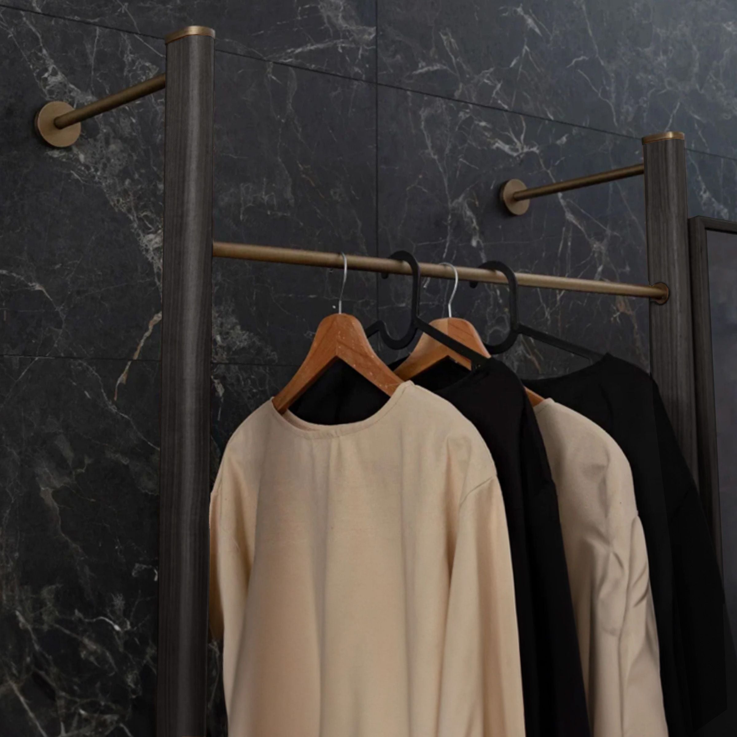 Black wagon stand mirror module by ORIX, featuring a sleek black mirror with a sturdy stand for versatile use.