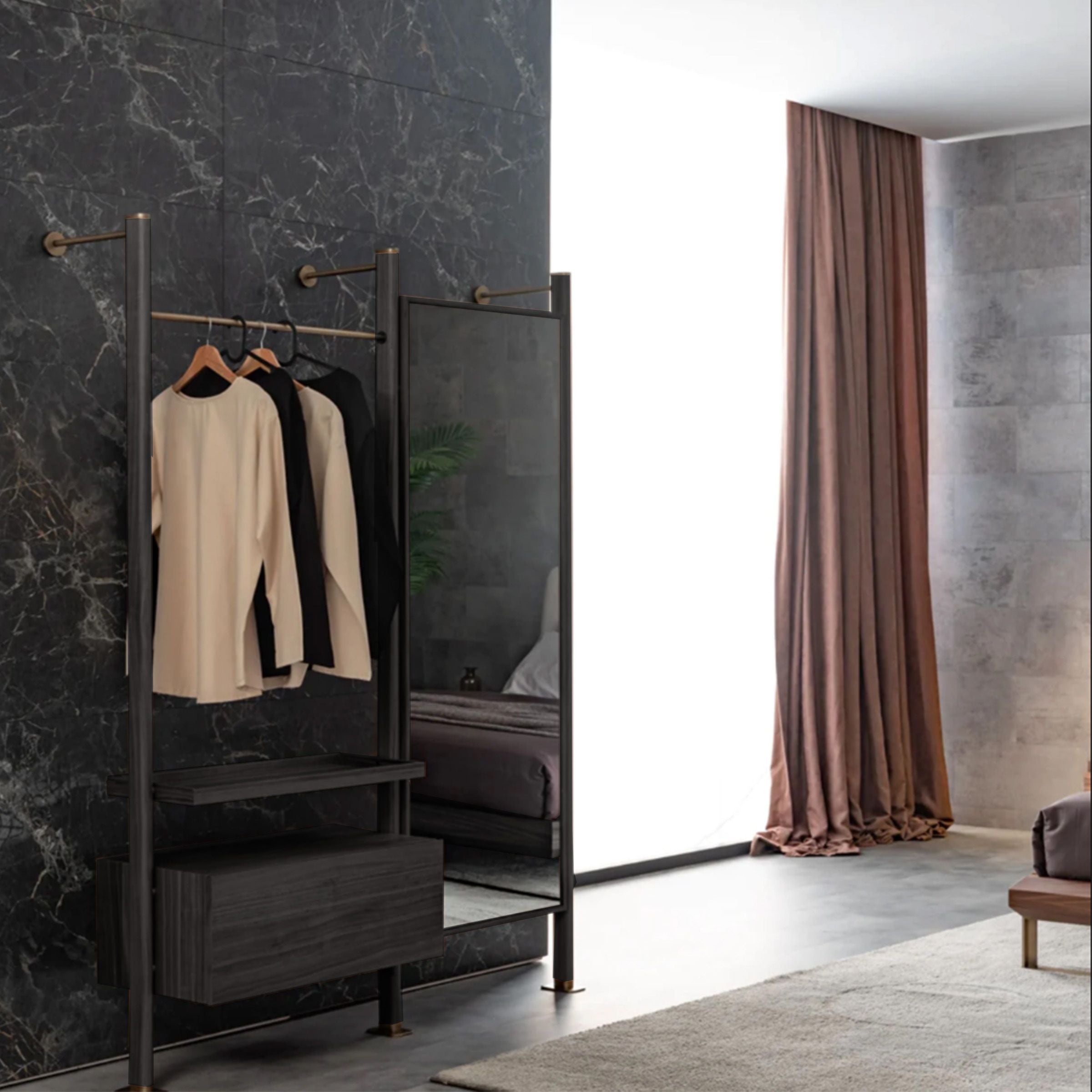 Wagon Black STAND MIRROR MODULE-Black -  Mirrors - ebarza Furniture UAE | Shop Modern Furniture in Abu Dhabi & Dubai - مفروشات ايبازرا في الامارات | تسوق اثاث عصري وديكورات مميزة في دبي وابوظبي