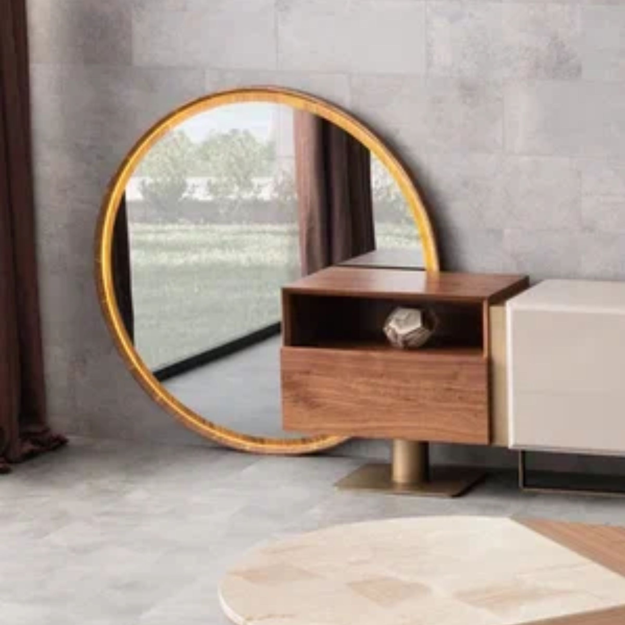 Walnut console mirror from ORIX, featuring a sleek rectangular frame and polished wood finish, designed for wall mounting.