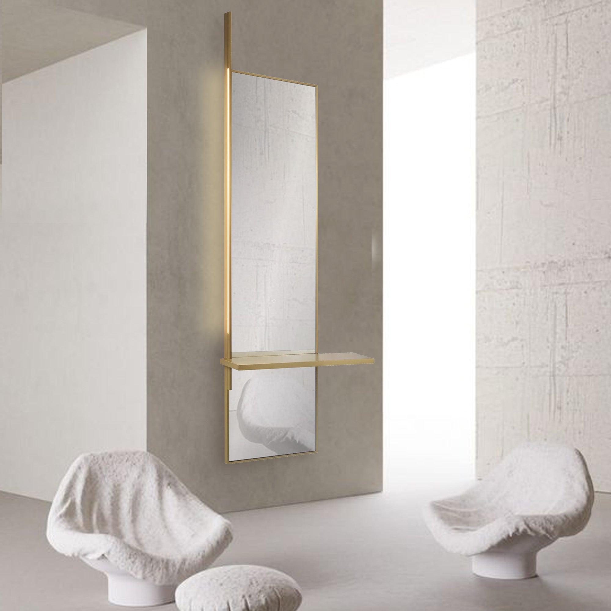 Wall Mirror with Shelf and LED Lighting OA-9346 -  Mirrors - ebarza Furniture UAE | Shop Modern Furniture in Abu Dhabi & Dubai - مفروشات ايبازرا في الامارات | تسوق اثاث عصري وديكورات مميزة في دبي وابوظبي