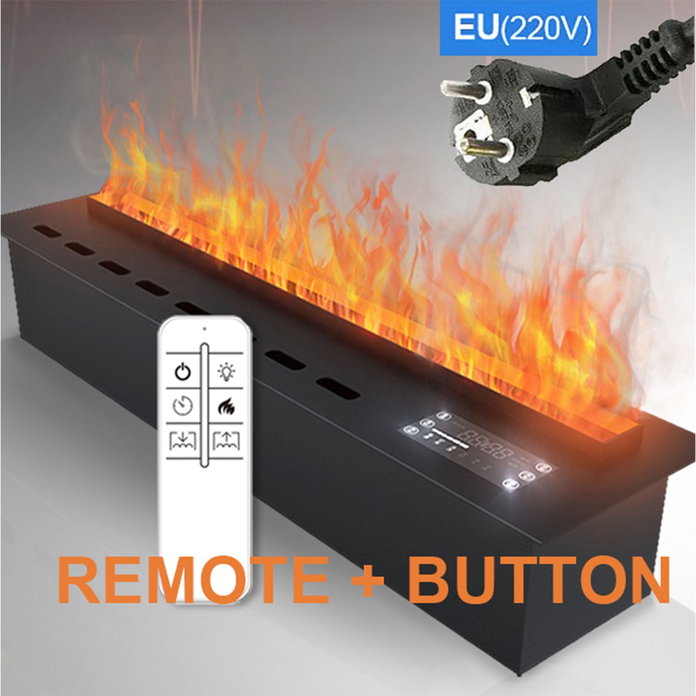 BEACON 3D1800 water vapour decorative electric fireplace with mist effect, showcasing realistic flames and modern design.