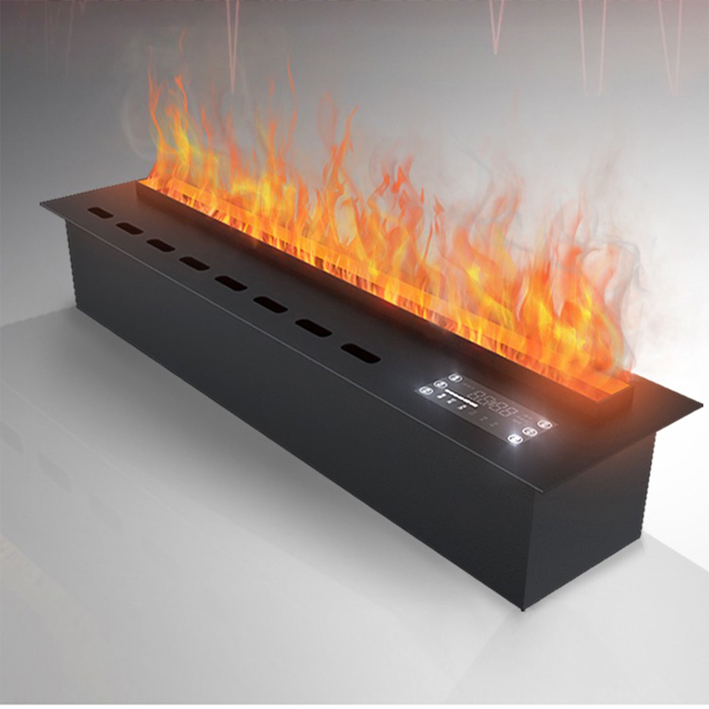 BEACON 3D1800 electric fireplace with water vapor mist effect, decorative design and realistic flame visuals.