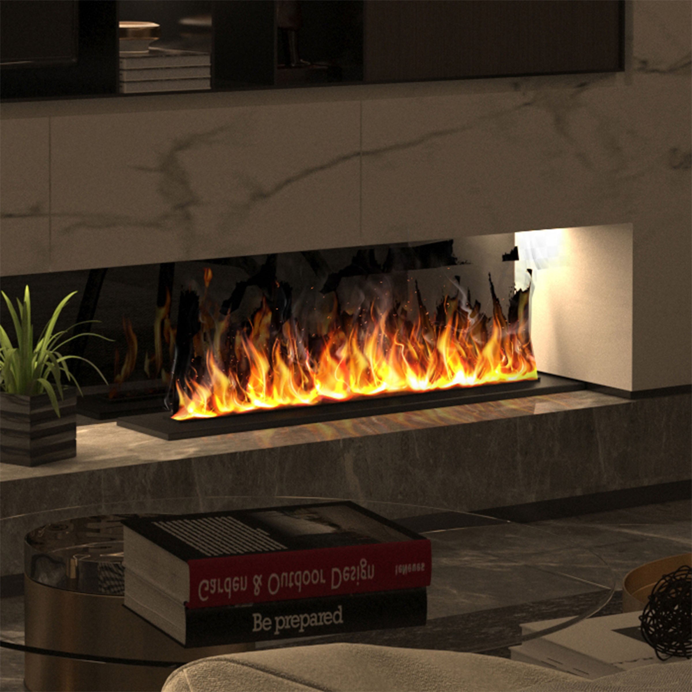 BEACON 3D1800 electric fireplace with water vapor mist effect, decorative electric fireplace with realistic flame display.