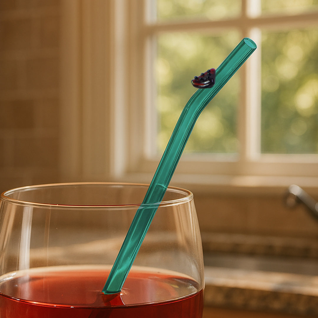 Bright green watermelon-shaped straw from BEACON, ideal for refreshing drinks, with vibrant watermelon pattern and flexible design.