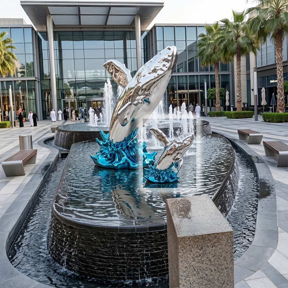 Stylized whale fiberglass sculpture by BEACON, showcasing a sleek, modern artwork with smooth curves and a glossy finish.
