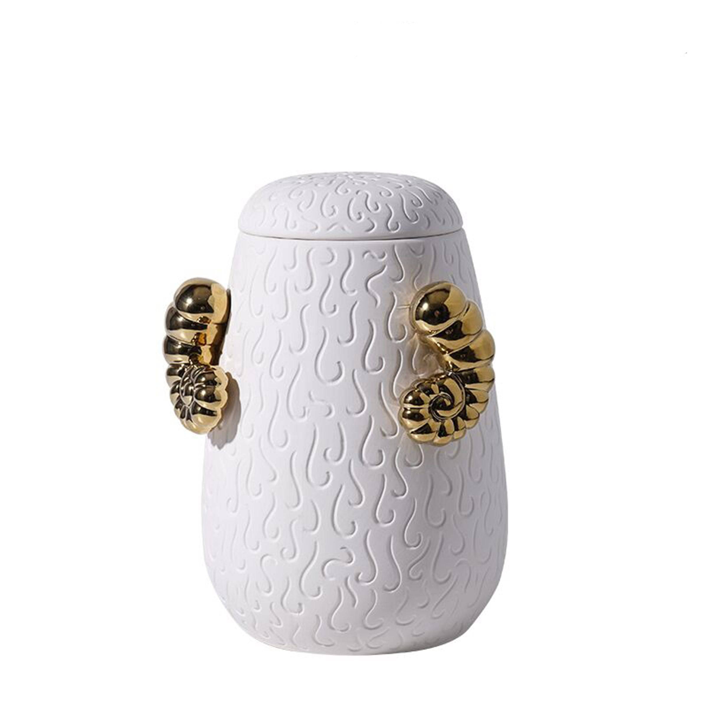 White Double Ear Decorative  Jar -A Fa-D21076A -  Vases | ديكور القرن الأسود - ebarza Furniture UAE | Shop Modern Furniture in Abu Dhabi & Dubai - مفروشات ايبازرا في الامارات | تسوق اثاث عصري وديكورات مميزة في دبي وابوظبي