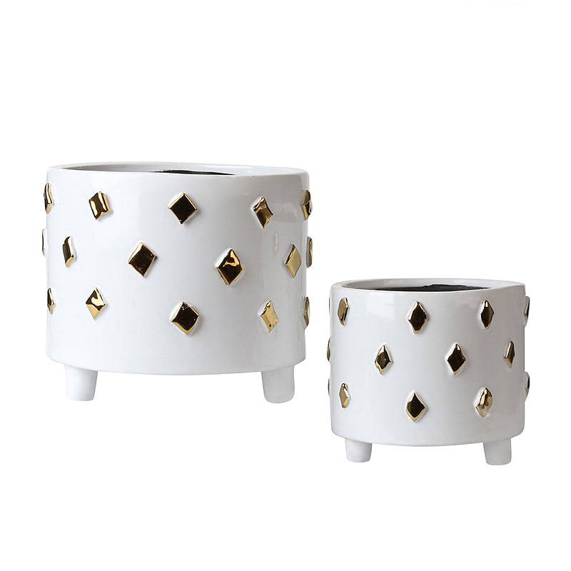 White & Golden Ceramic Bowl-A Fa-D2048A -  Planter Boxes | وعاء سيراميك أبيض وذهبي - ebarza Furniture UAE | Shop Modern Furniture in Abu Dhabi & Dubai - مفروشات ايبازرا في الامارات | تسوق اثاث عصري وديكورات مميزة في دبي وابوظبي
