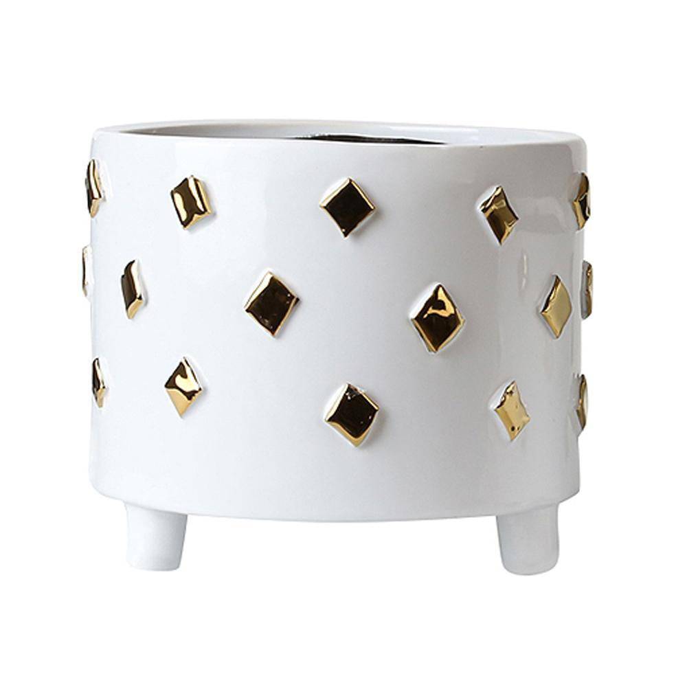 White & Golden Ceramic Bowl-A Fa-D2048A -  Planter Boxes | وعاء سيراميك أبيض وذهبي - ebarza Furniture UAE | Shop Modern Furniture in Abu Dhabi & Dubai - مفروشات ايبازرا في الامارات | تسوق اثاث عصري وديكورات مميزة في دبي وابوظبي