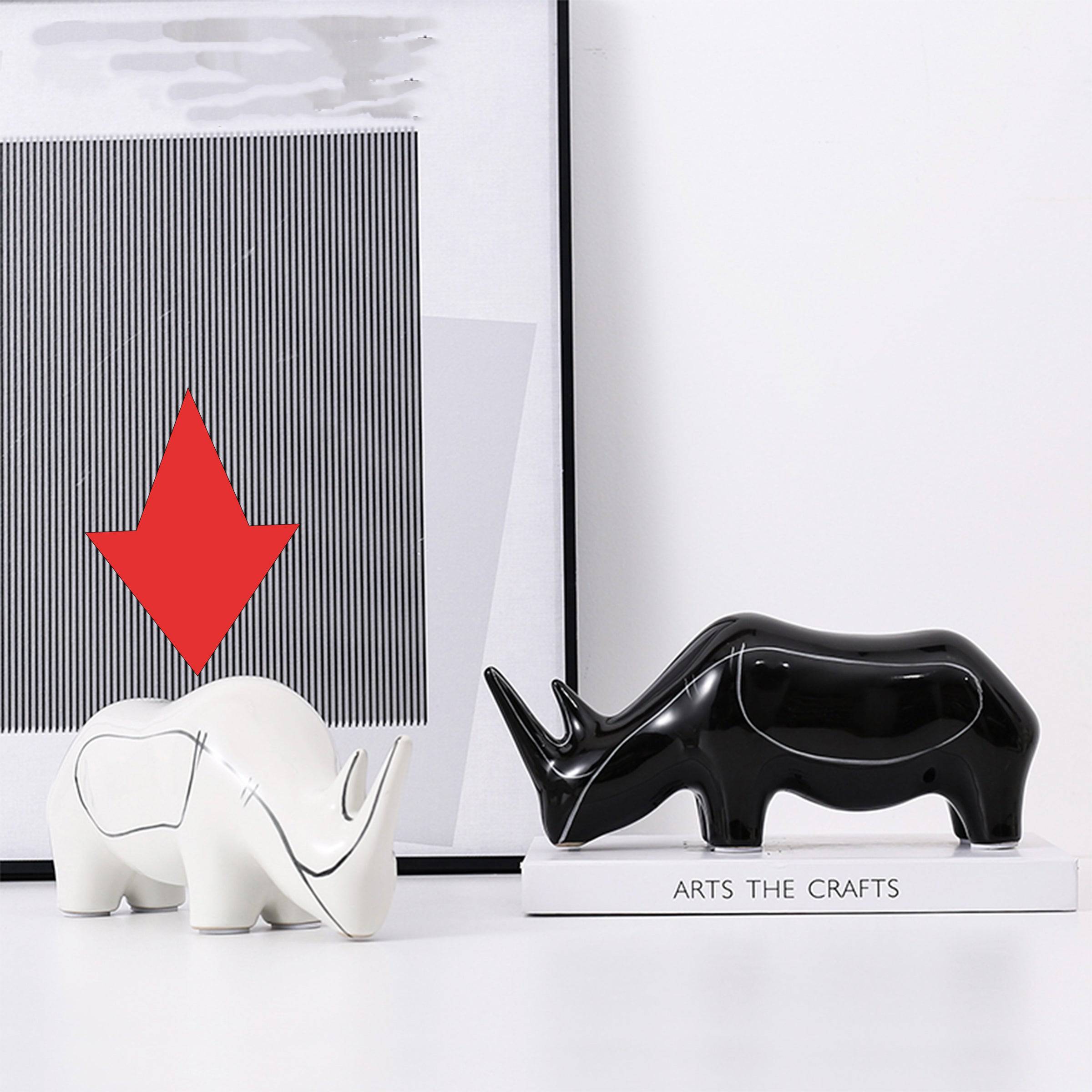 White Hand Painted Rhino Ornament-B Fa-D21084B -  Home Decor Figurines | ديكور وحيد القرن مرسومة باليد باللون الابيض - ebarza Furniture UAE | Shop Modern Furniture in Abu Dhabi & Dubai - مفروشات ايبازرا في الامارات | تسوق اثاث عصري وديكورات مميزة في دبي وابوظبي