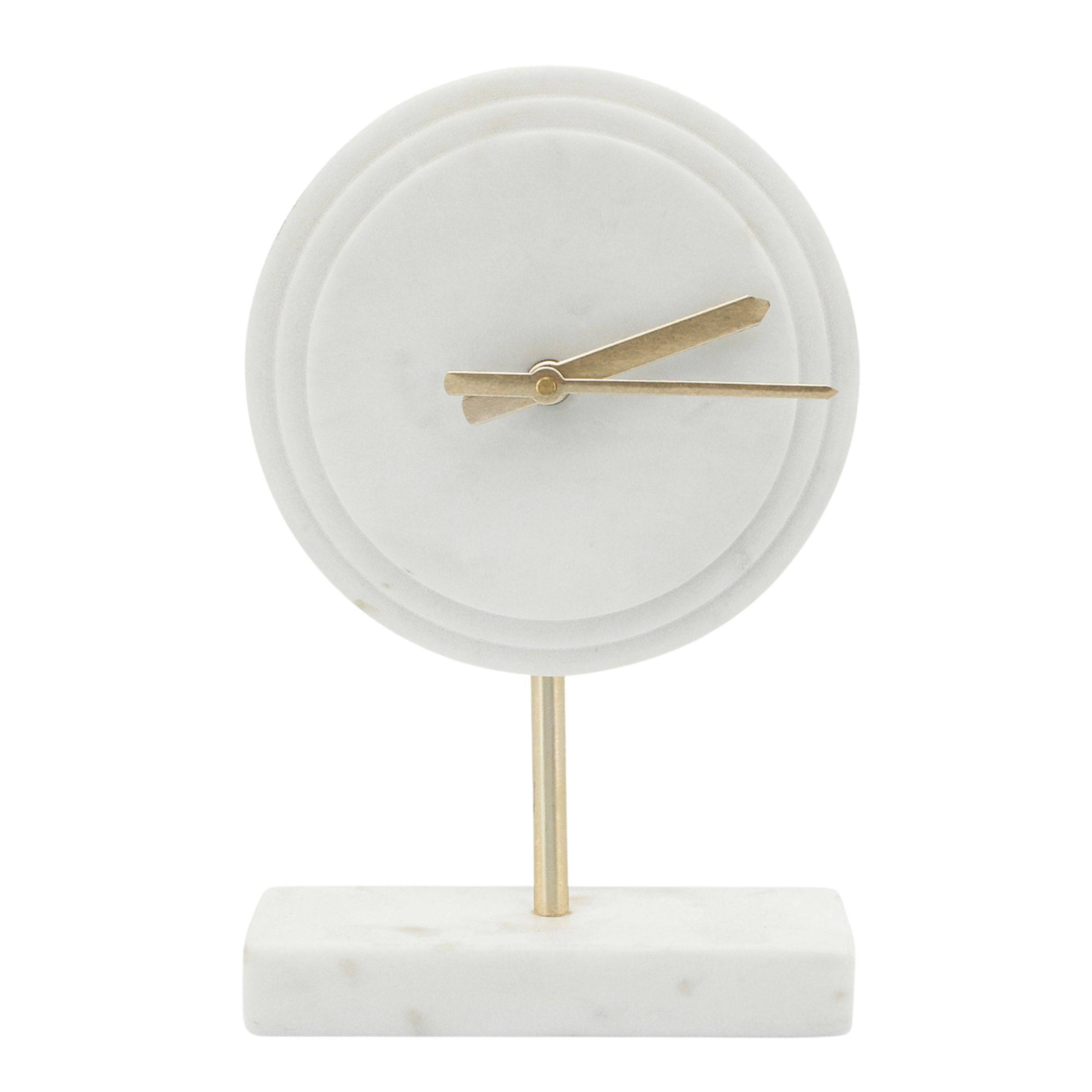 White Marble Round Table Clock 15872 -  Clocks | ساعة طاولة مستديرة من الرخام الأبيض - ebarza Furniture UAE | Shop Modern Furniture in Abu Dhabi & Dubai - مفروشات ايبازرا في الامارات | تسوق اثاث عصري وديكورات مميزة في دبي وابوظبي