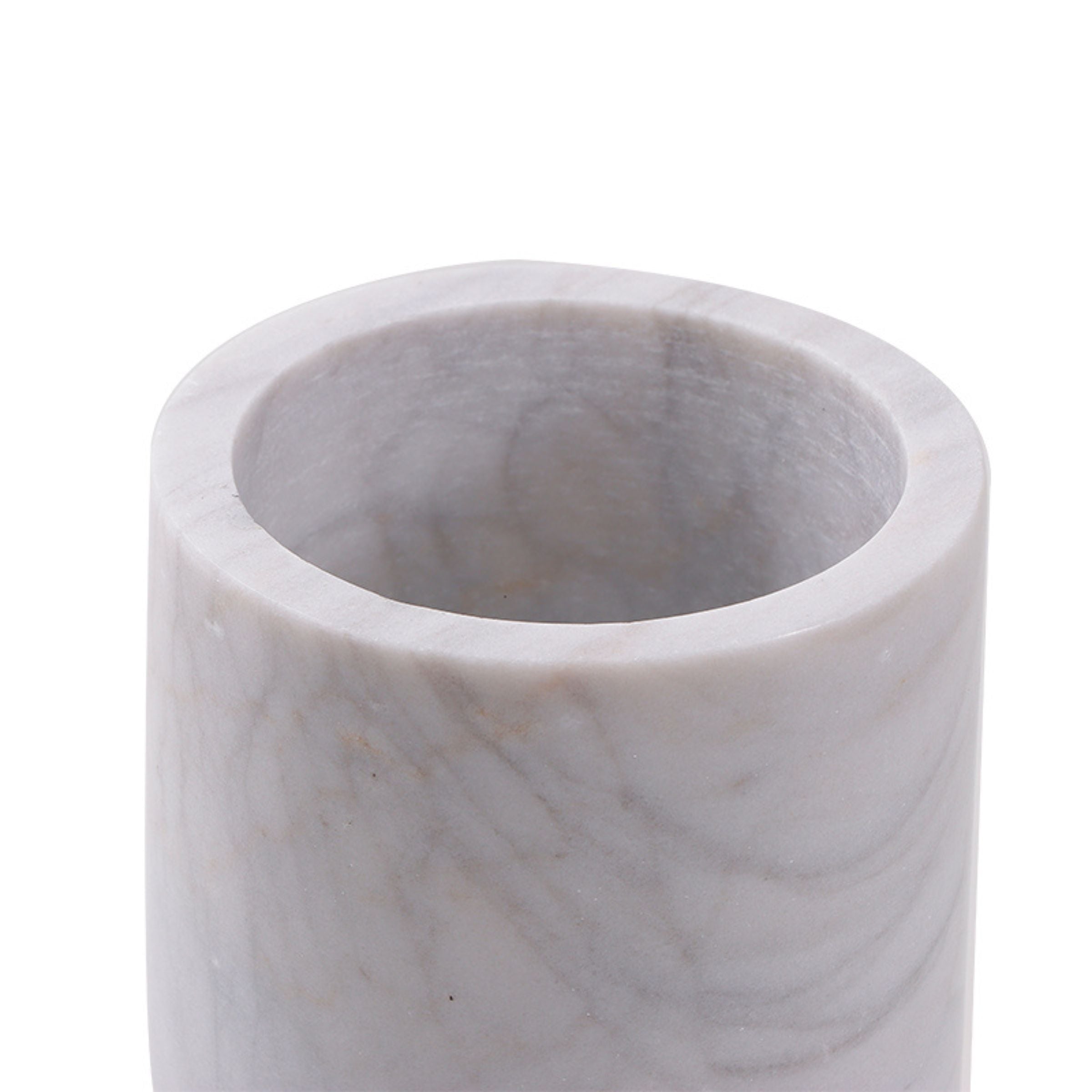 White marble vase with a smooth, polished finish from BEACON, featuring a classic cylindrical shape and elegant design.