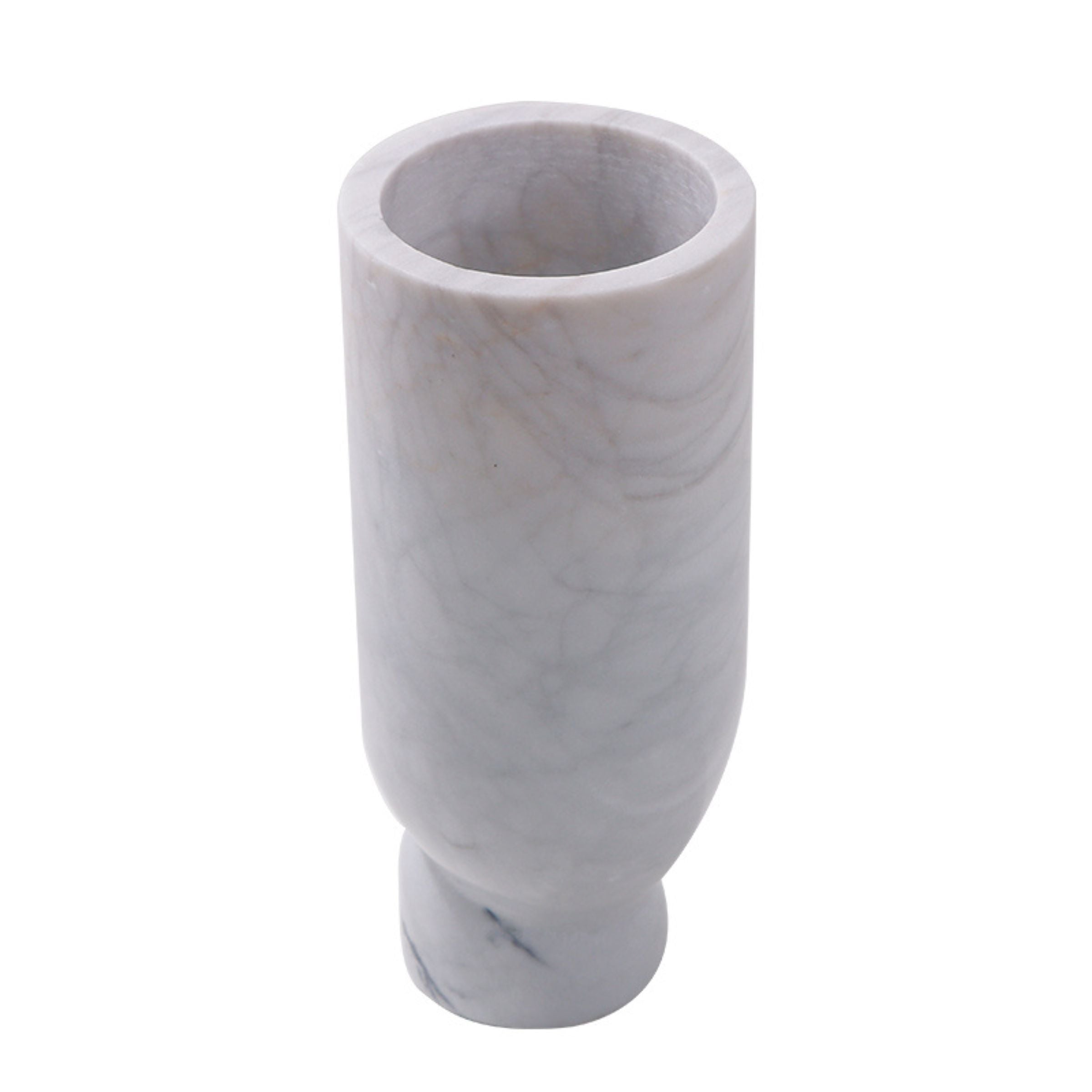 White marble vase with a smooth, polished surface, designed by Beacon, perfect for elegant home decor.
