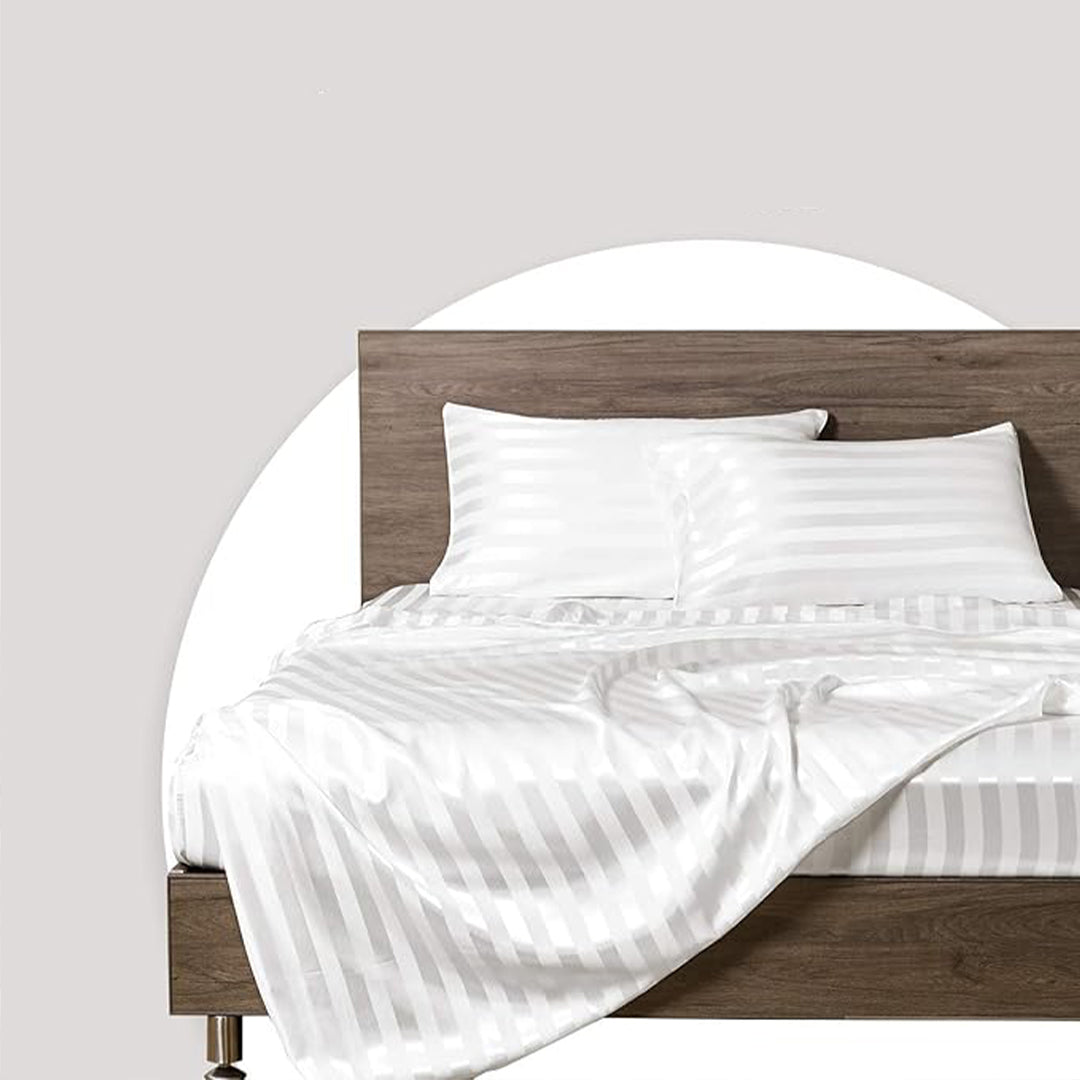 White natural bamboo double bedding set by BEACON featuring 240 thread count, soft and breathable for comfortable sleep.