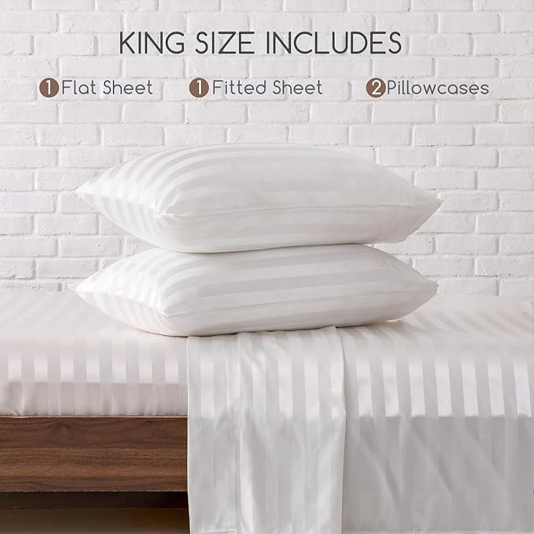 White natural bamboo double bedding set by BEACON with 240TC cotton blend, soft and breathable for comfortable sleep.