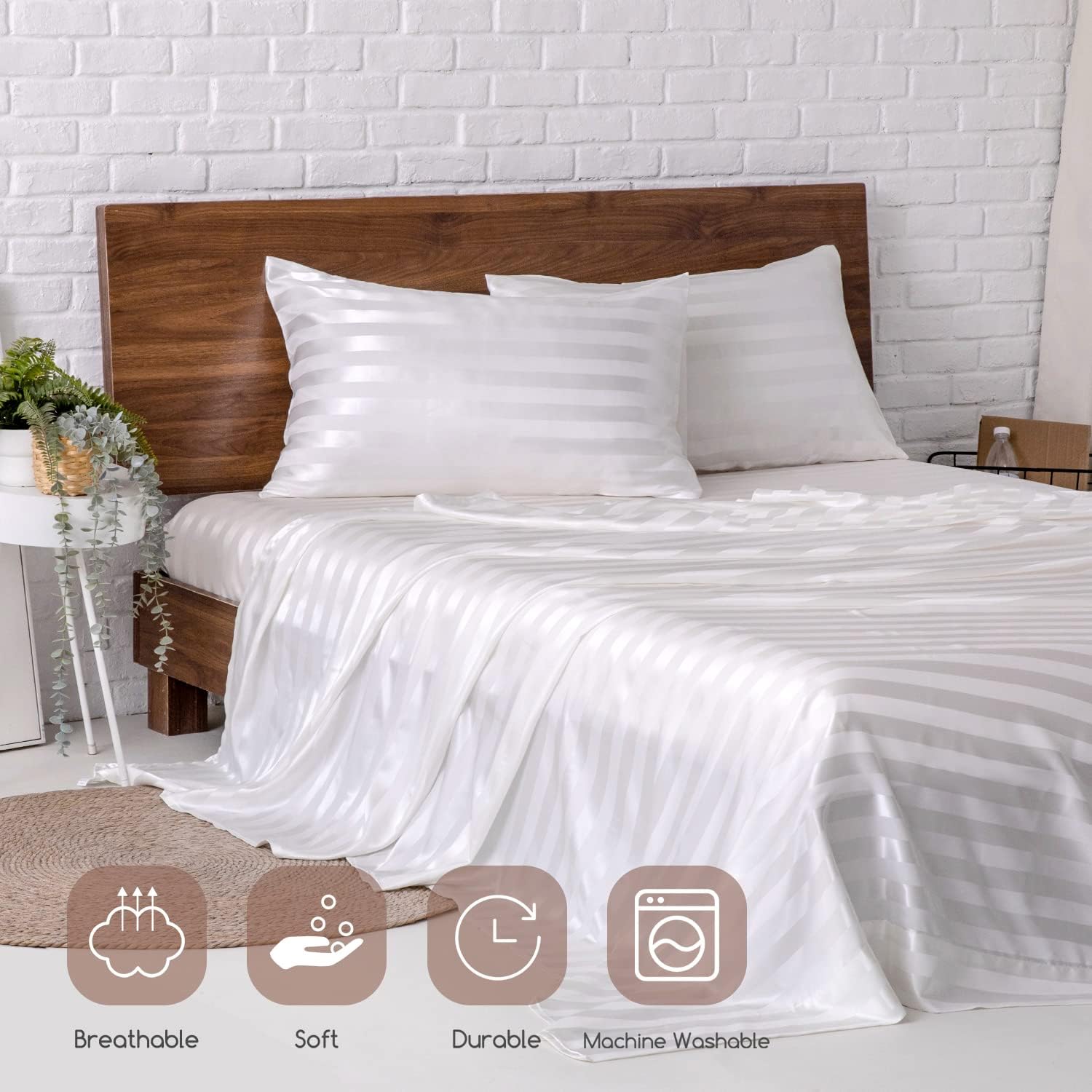 White natural bamboo double bedding set by BEACON with 240 thread count, soft and breathable for comfortable sleep.
