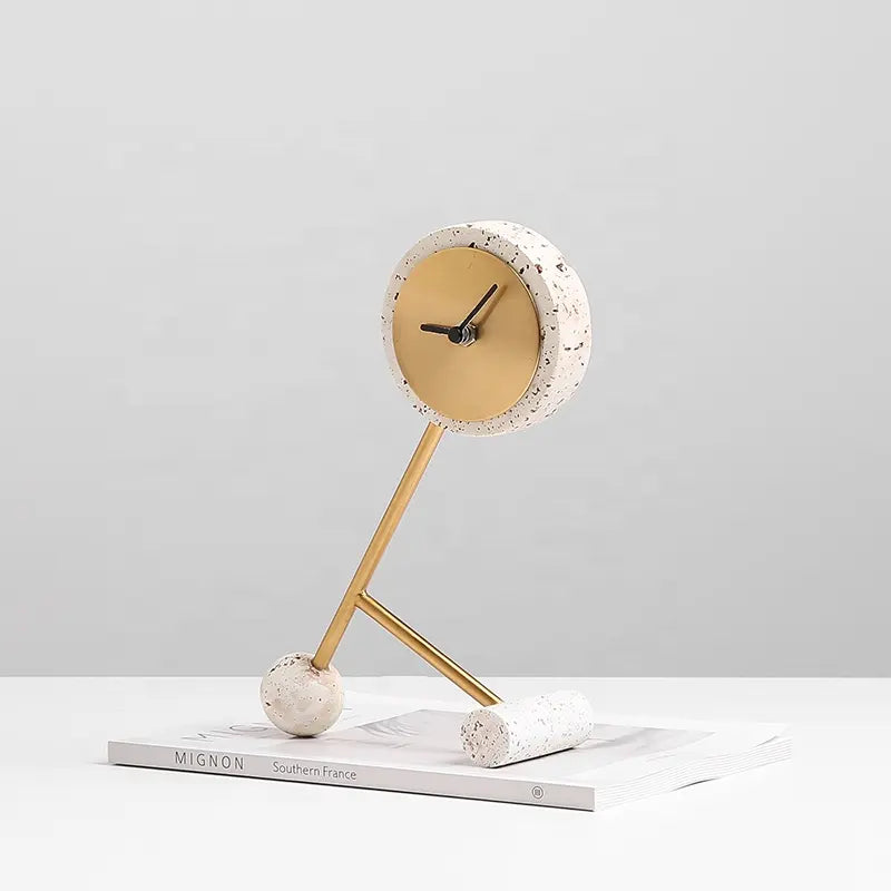 White Resin Clock With Gold Face FB-W22015A -  Clocks - ebarza Furniture UAE | Shop Modern Furniture in Abu Dhabi & Dubai - مفروشات ايبازرا في الامارات | تسوق اثاث عصري وديكورات مميزة في دبي وابوظبي