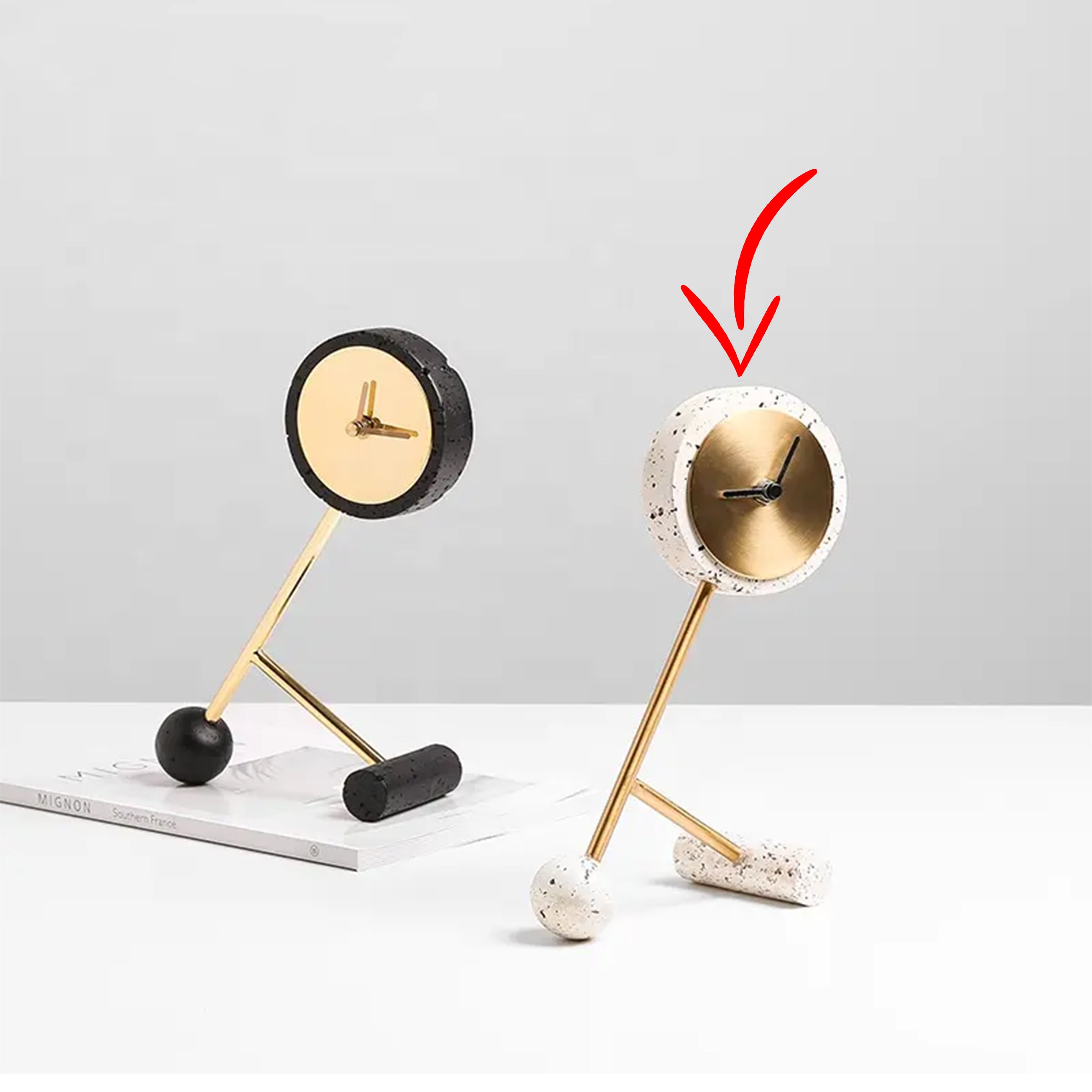 White Resin Clock With Gold Face FB-W22015A -  Clocks - ebarza Furniture UAE | Shop Modern Furniture in Abu Dhabi & Dubai - مفروشات ايبازرا في الامارات | تسوق اثاث عصري وديكورات مميزة في دبي وابوظبي