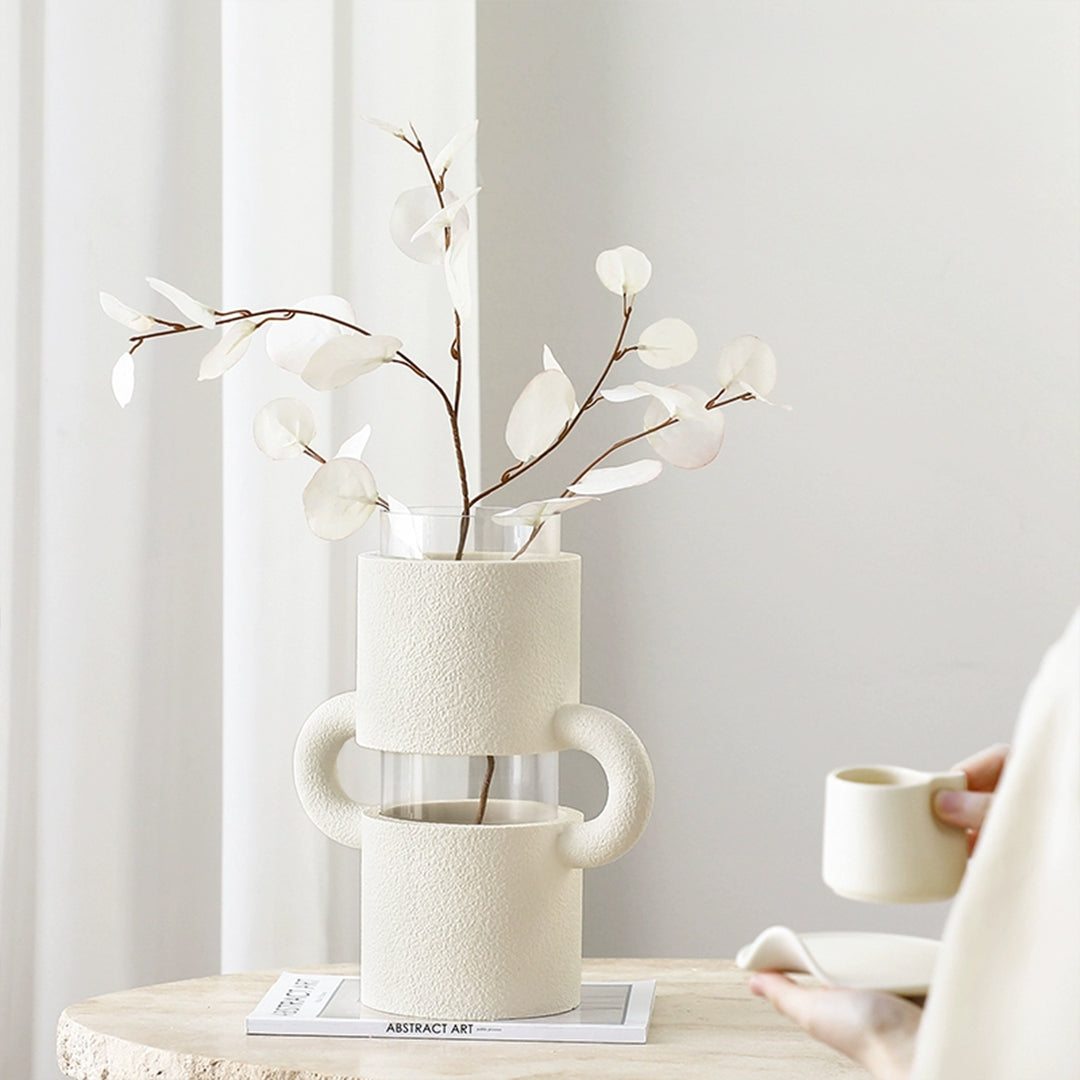 White resin and glass amphora vase by BEACON, featuring a classic design with elegant curves and a glossy finish.