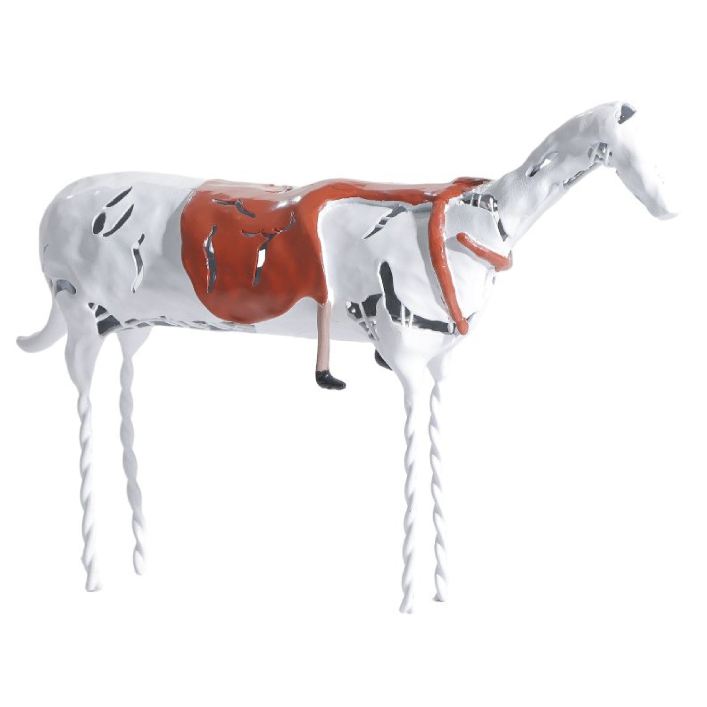 White resin figurine of a sleeping girl on a horse, decorative home decor piece by Beacon, model L1849L.