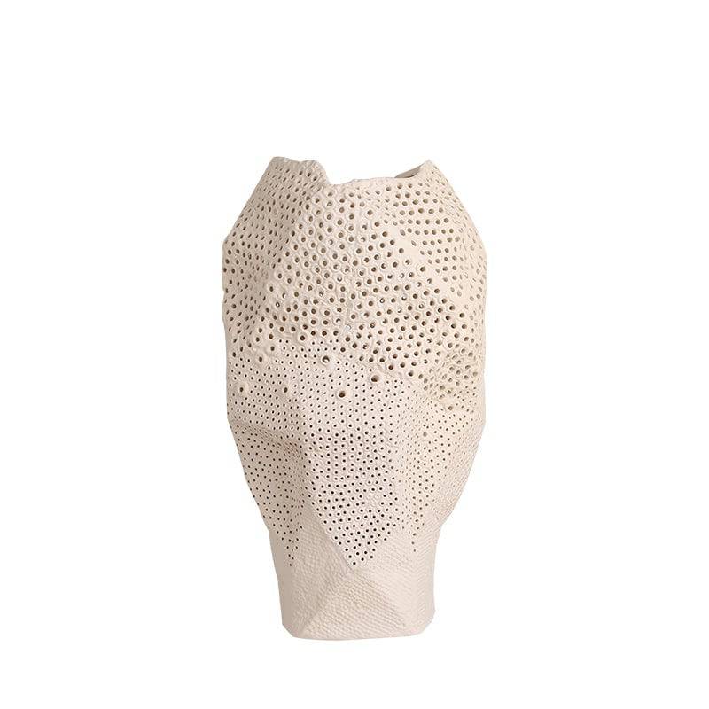 White Round Hole Polyhedron Vase Fa-D21035A -  Vases | مزهرية بيضاء مستديرة متعددة السطوح - ebarza Furniture UAE | Shop Modern Furniture in Abu Dhabi & Dubai - مفروشات ايبازرا في الامارات | تسوق اثاث عصري وديكورات مميزة في دبي وابوظبي