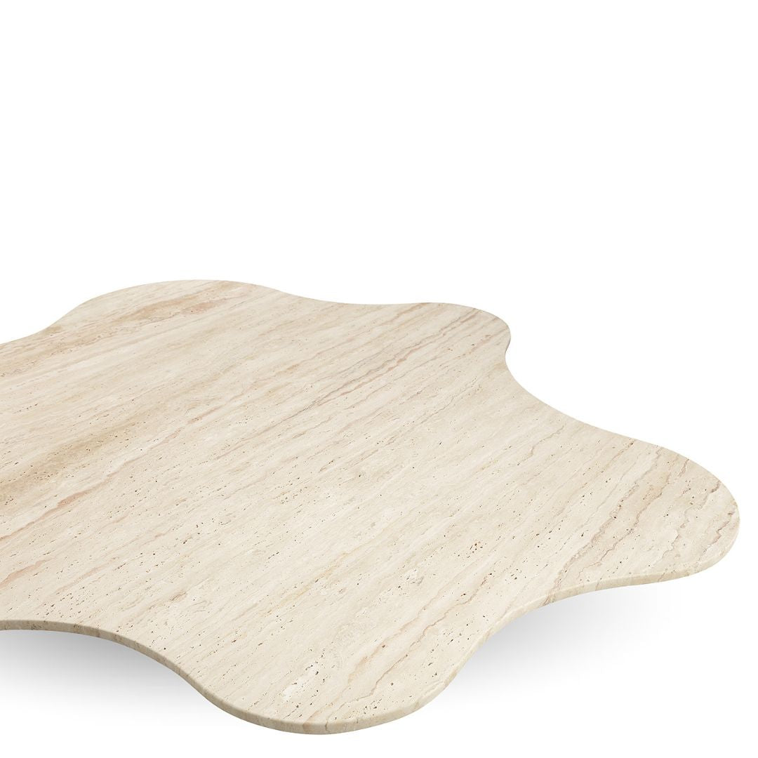 White travertine coffee table by BEACON, modern design with smooth surface and sturdy legs, perfect for contemporary living rooms.