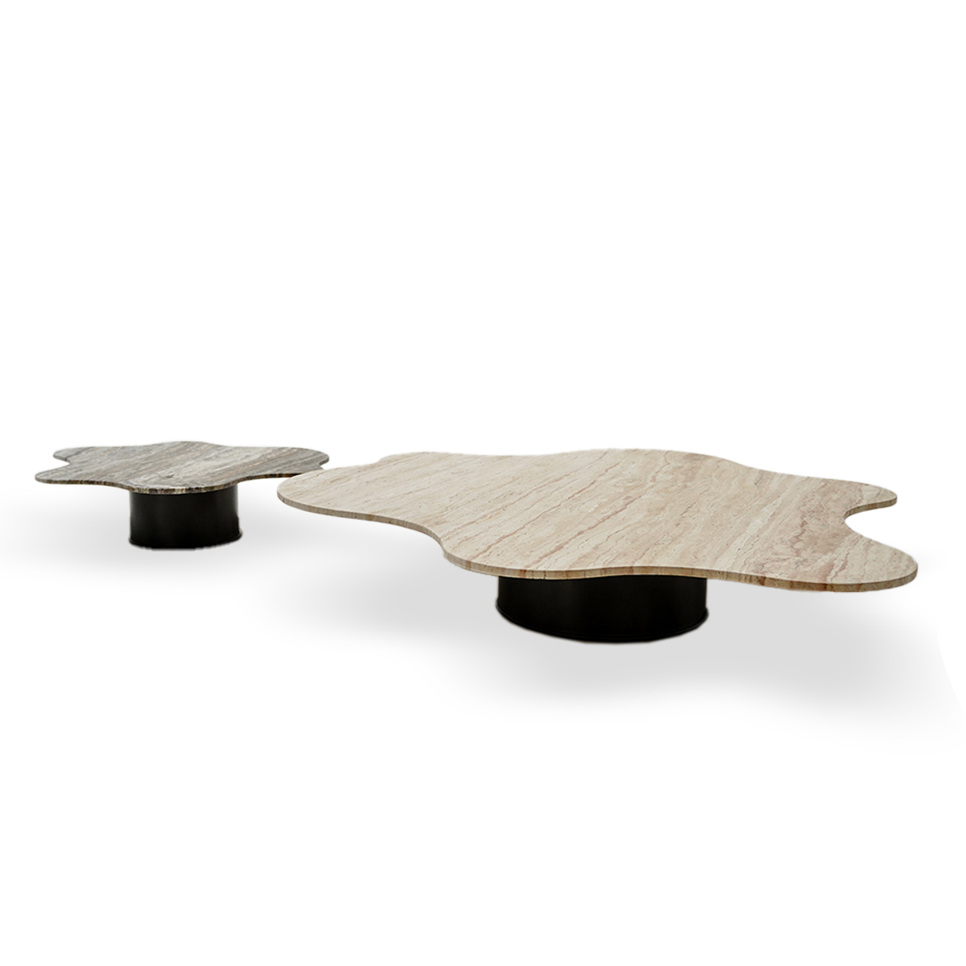 White travertine coffee table with sleek rectangular design from BEACON, perfect for modern living room decor.