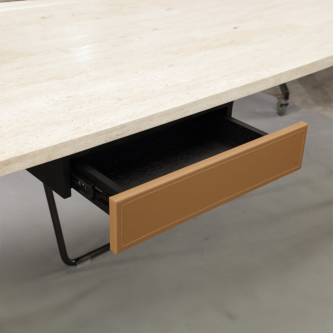 White travertine office desk with a built-in drawer from BEACON, 200cm length, modern design for workspace elegance.