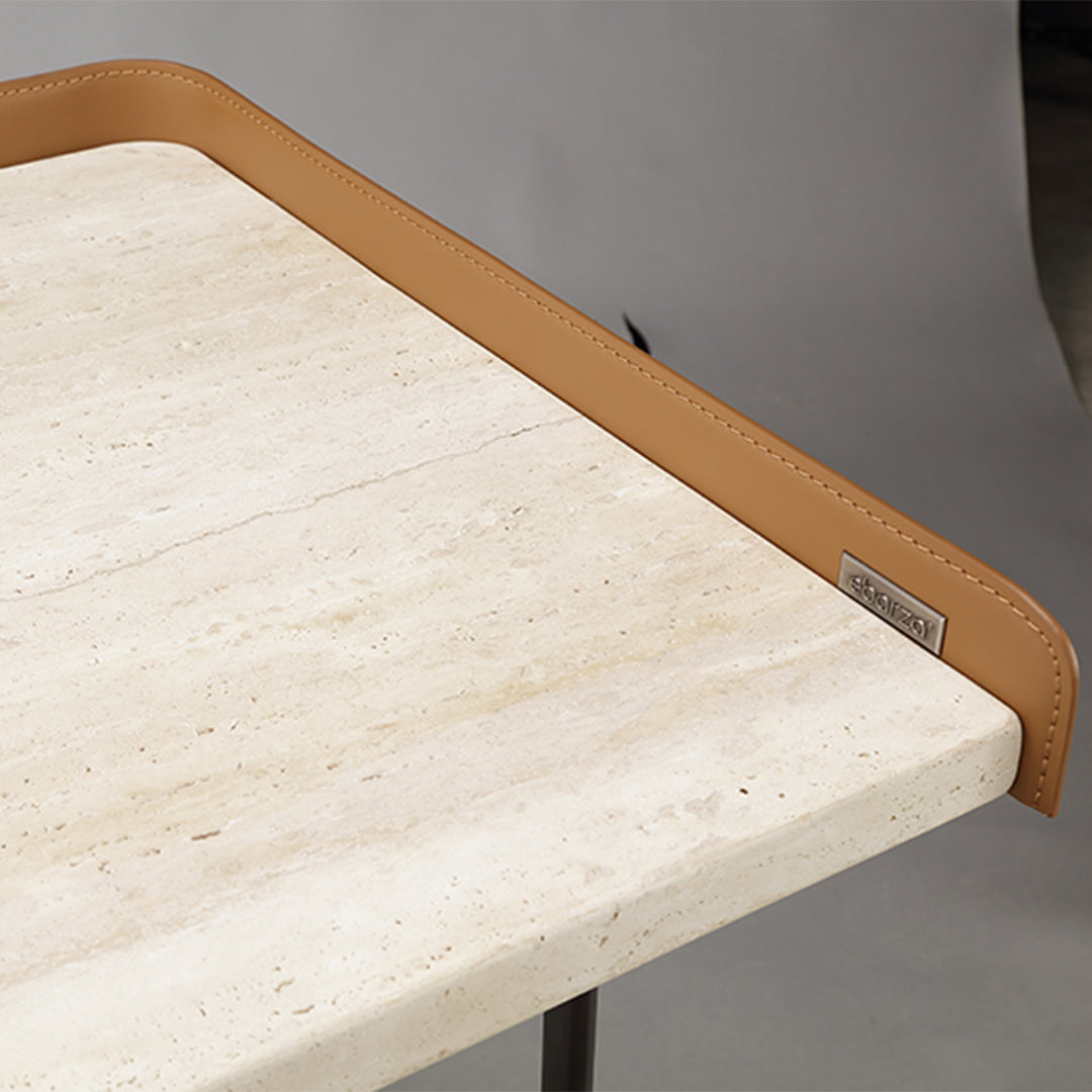 White Travertine Office Desk with Drawer by BEACON, 200cm, modern design, smooth surface, and functional storage.