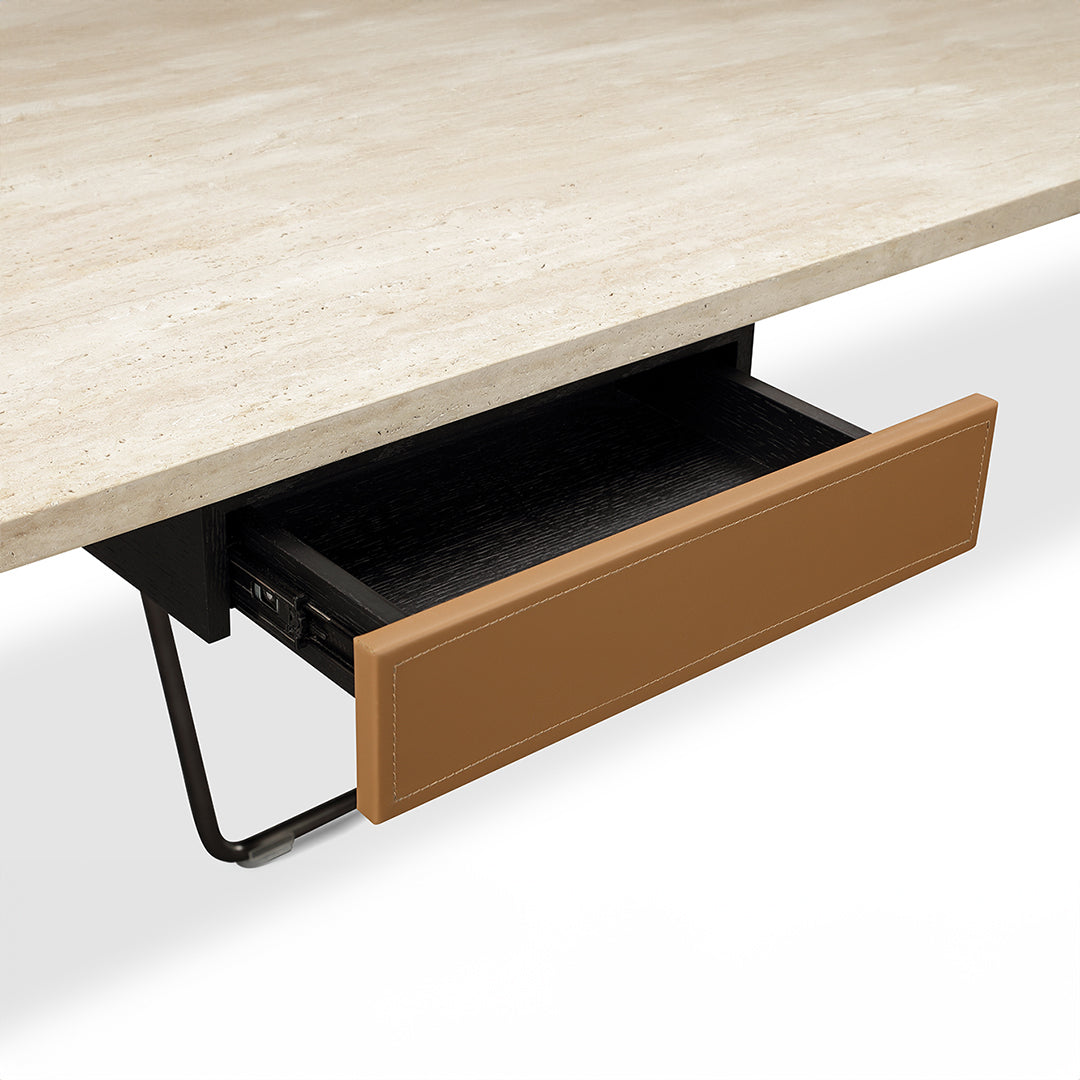 White travertine desk with drawer from BEACON office desk collection, 200cm size, modern and sleek workspace furniture