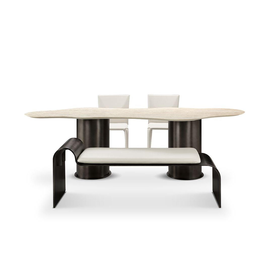 Pre-order 35 Days Delivery White Travertine Office Desk/Dining Table ST534 -  Dining Tables - ebarza Furniture UAE | Shop Modern Furniture in Abu Dhabi & Dubai - مفروشات ايبازرا في الامارات | تسوق اثاث عصري وديكورات مميزة في دبي وابوظبي