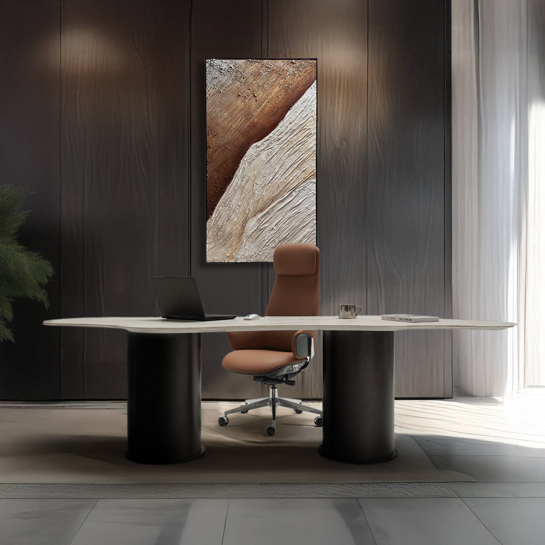 Pre-order 35 Days Delivery White Travertine Office Desk/Dining Table ST534 -  Dining Tables - ebarza Furniture UAE | Shop Modern Furniture in Abu Dhabi & Dubai - مفروشات ايبازرا في الامارات | تسوق اثاث عصري وديكورات مميزة في دبي وابوظبي