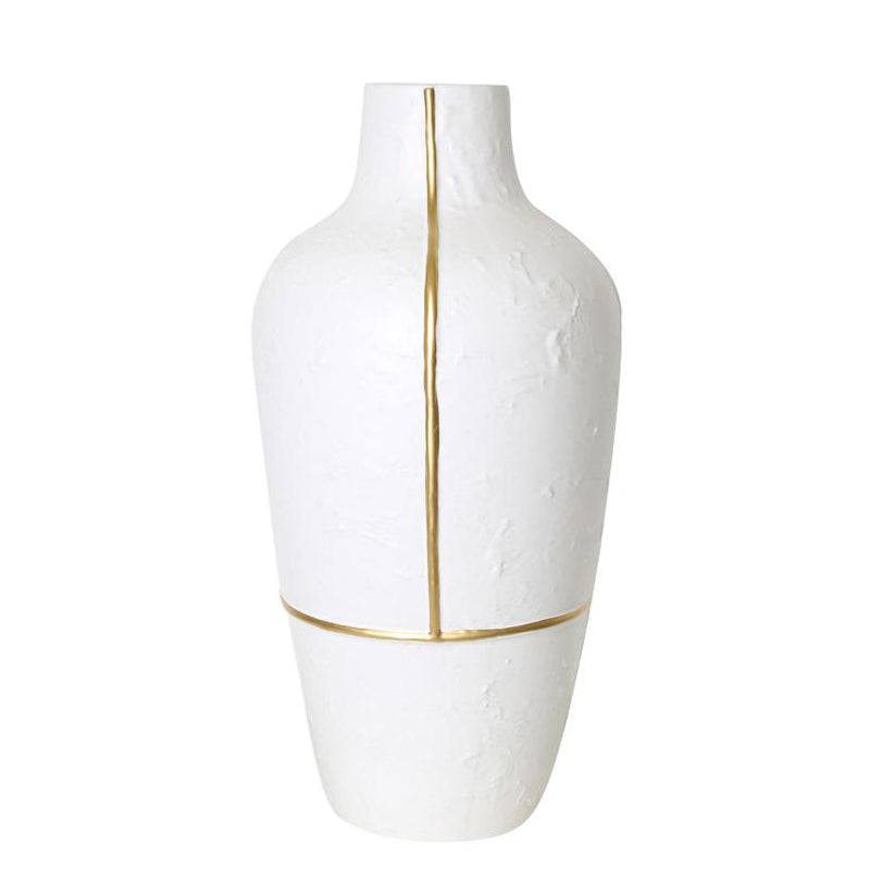 White Vase With Gold Thread-A Fa-D1954A -  Vases | مزهرية بيضاء بخيط ذهبي - ebarza Furniture UAE | Shop Modern Furniture in Abu Dhabi & Dubai - مفروشات ايبازرا في الامارات | تسوق اثاث عصري وديكورات مميزة في دبي وابوظبي