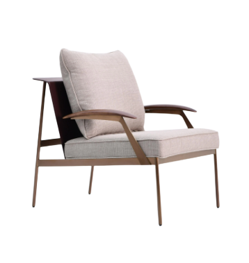 Willow beige lounge chair by BEACON, modern armchair with plush cushions and wooden legs for stylish comfort in living spaces.