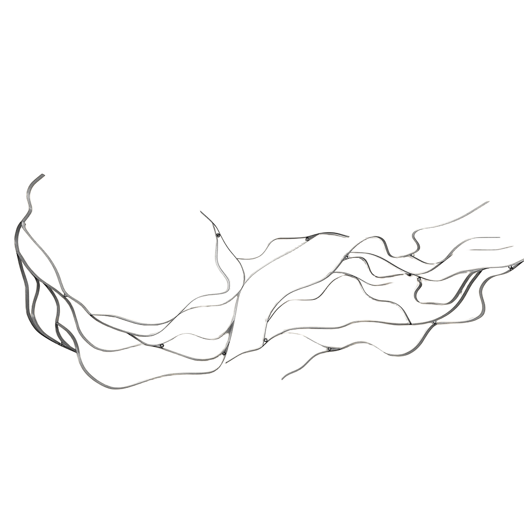 Black handcrafted stainless steel artwork featuring a wind-inspired design by BEACON, model BG2020027.